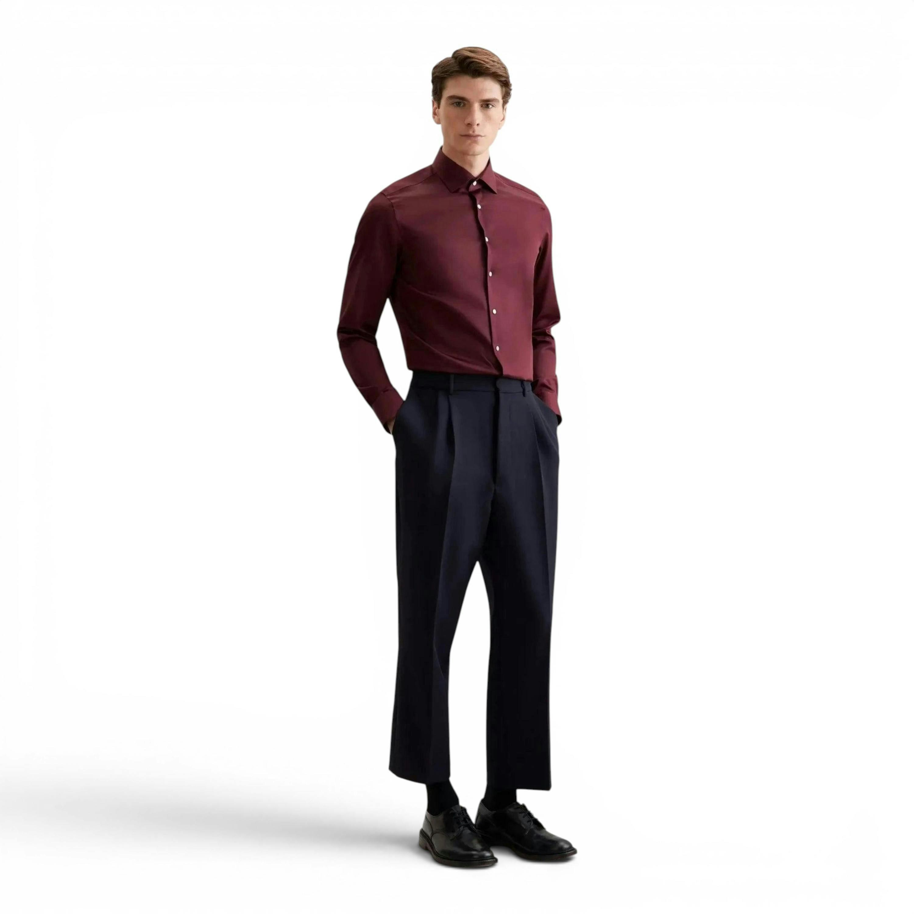 Seidensticker Shaped Fit Easy Iron New Kent Business Shirt Burgundy , view 5 of 6