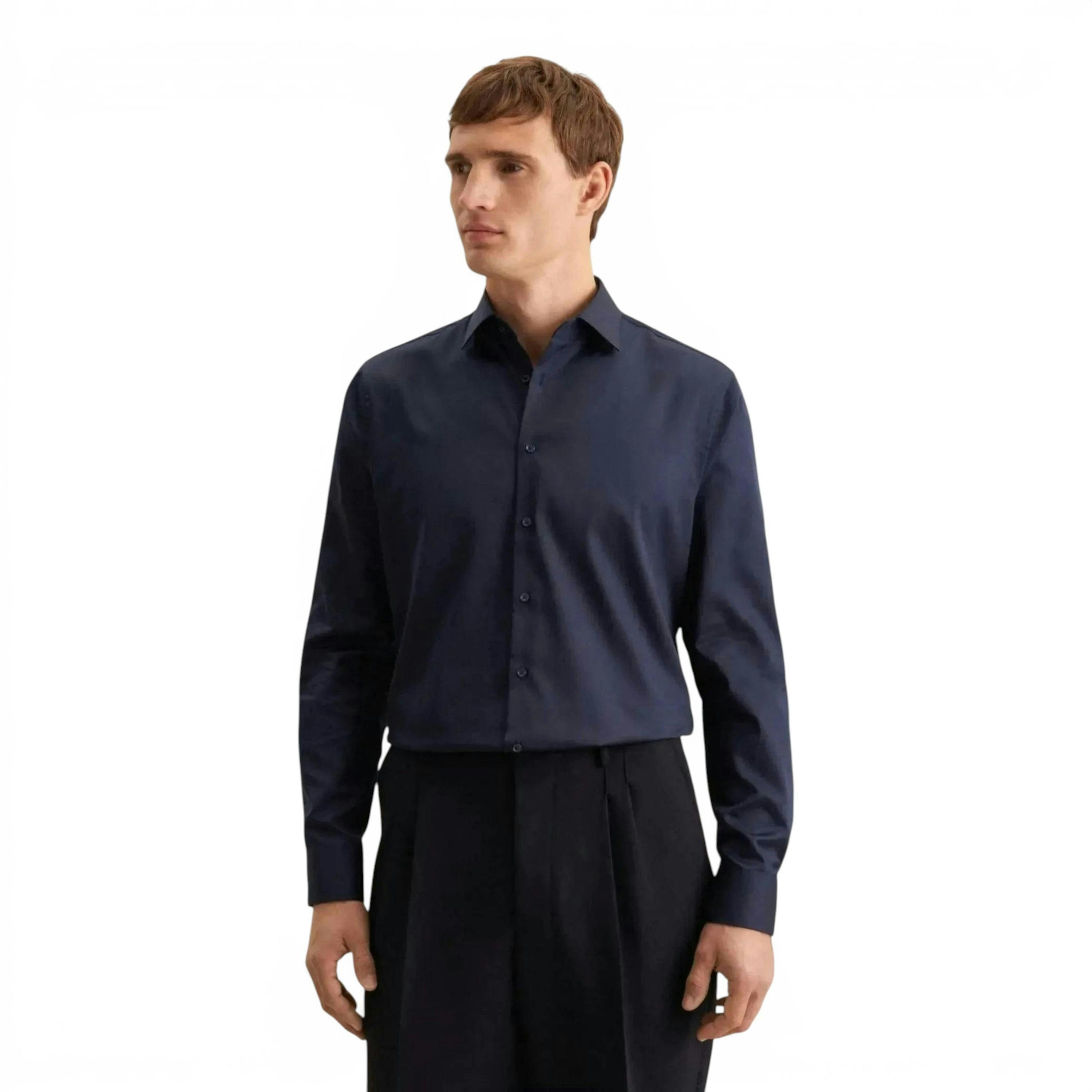 Seidensticker Shaped Fit Easy Iron New Kent Business Shirt Dark Blue , view 1 of 6