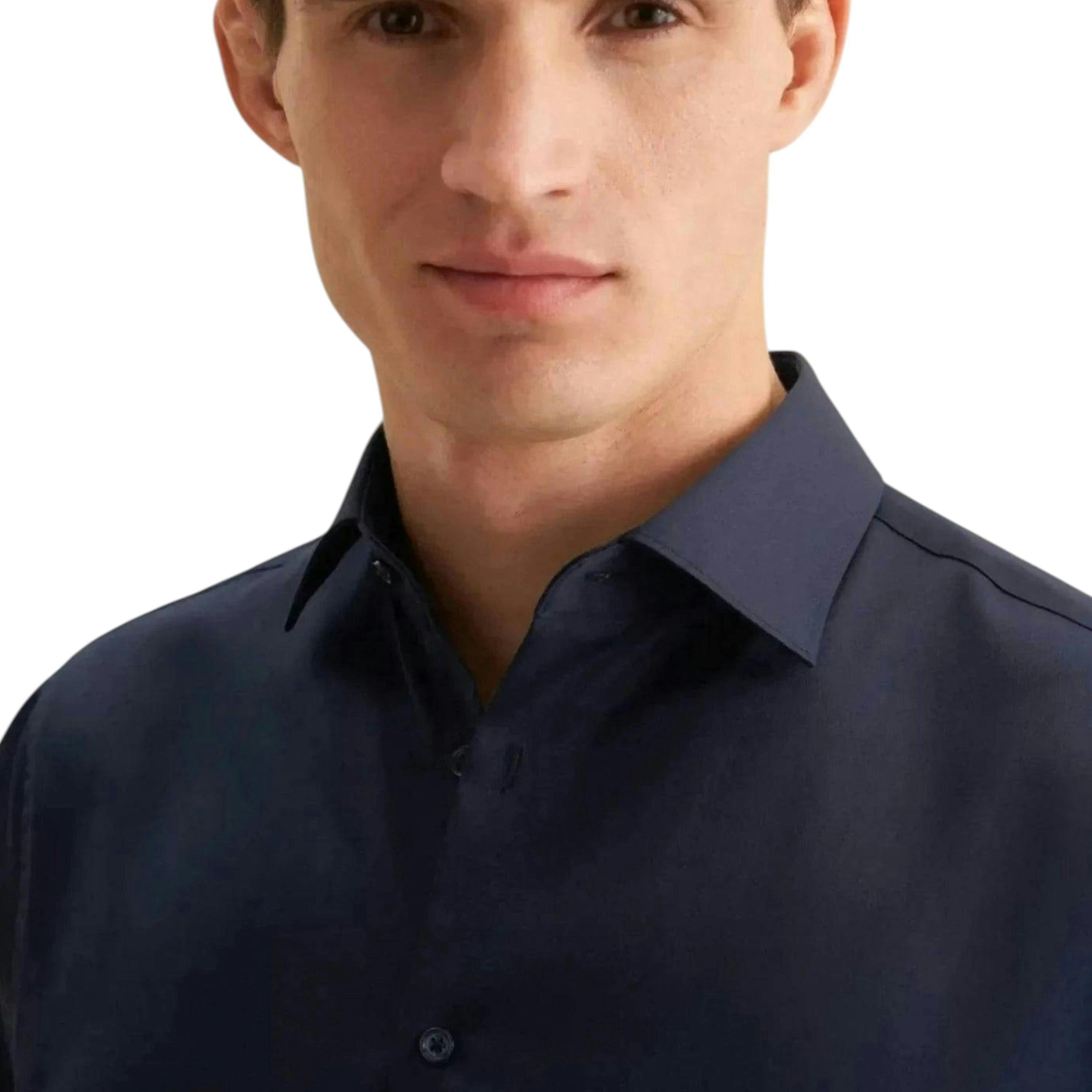 Seidensticker Shaped Fit Easy Iron New Kent Business Shirt Dark Blue , view 3 of 6