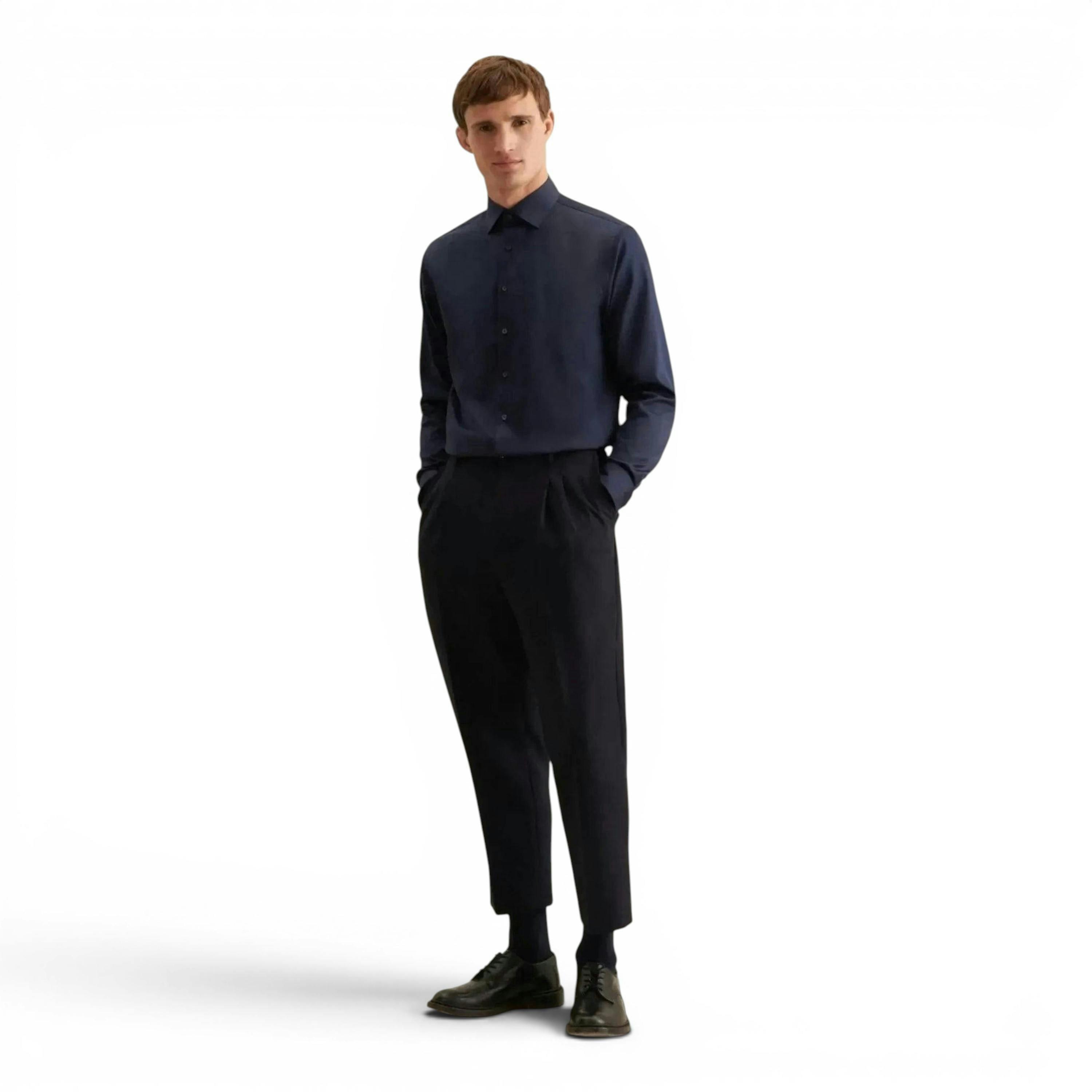 Seidensticker Shaped Fit Easy Iron New Kent Business Shirt Dark Blue , view 5 of 6