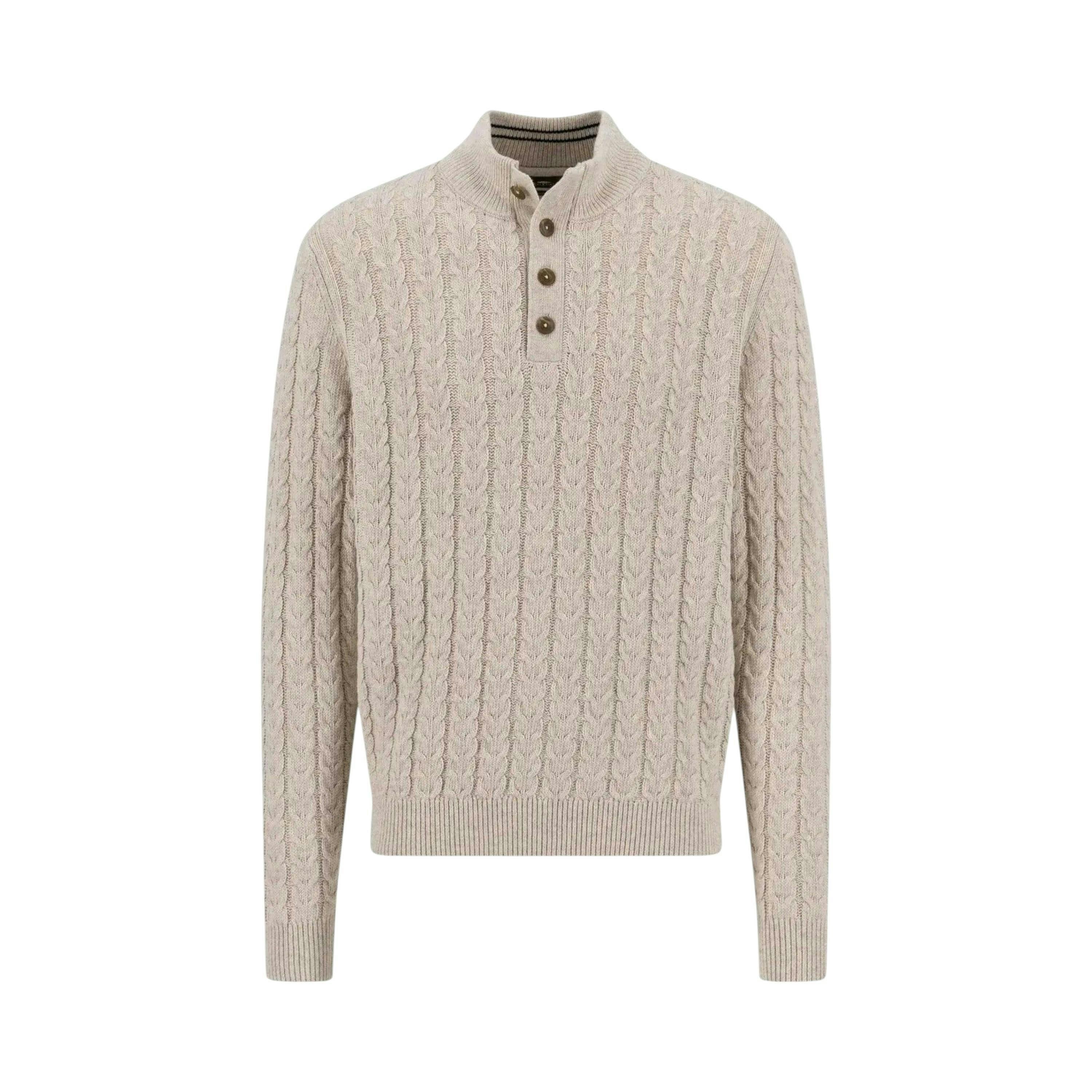 Cotton-Wool Button Neck Cable Knit Sweater New Off-White , view 1 of 2