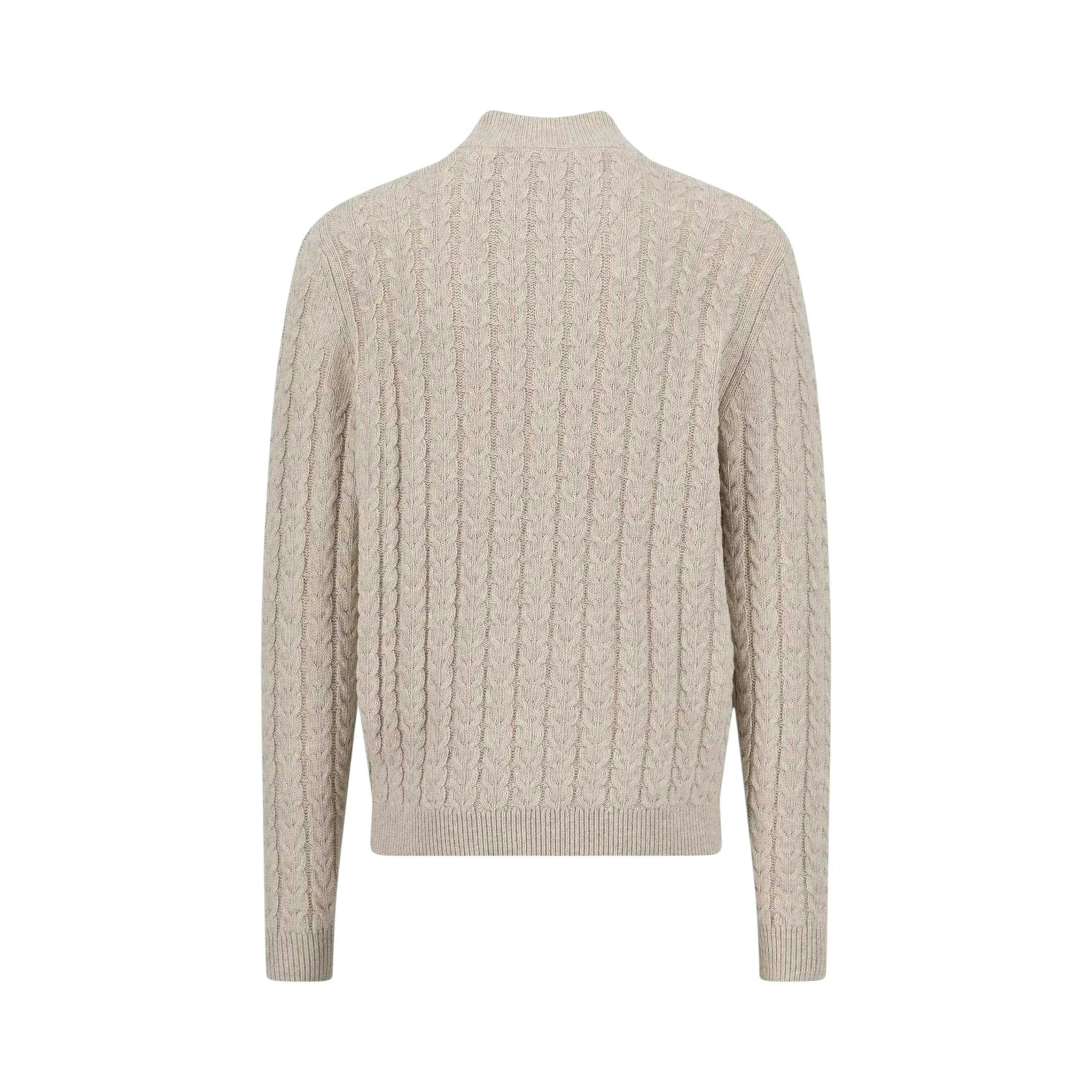 Cotton-Wool Button Neck Cable Knit Sweater New Off-White , view 2 of 2