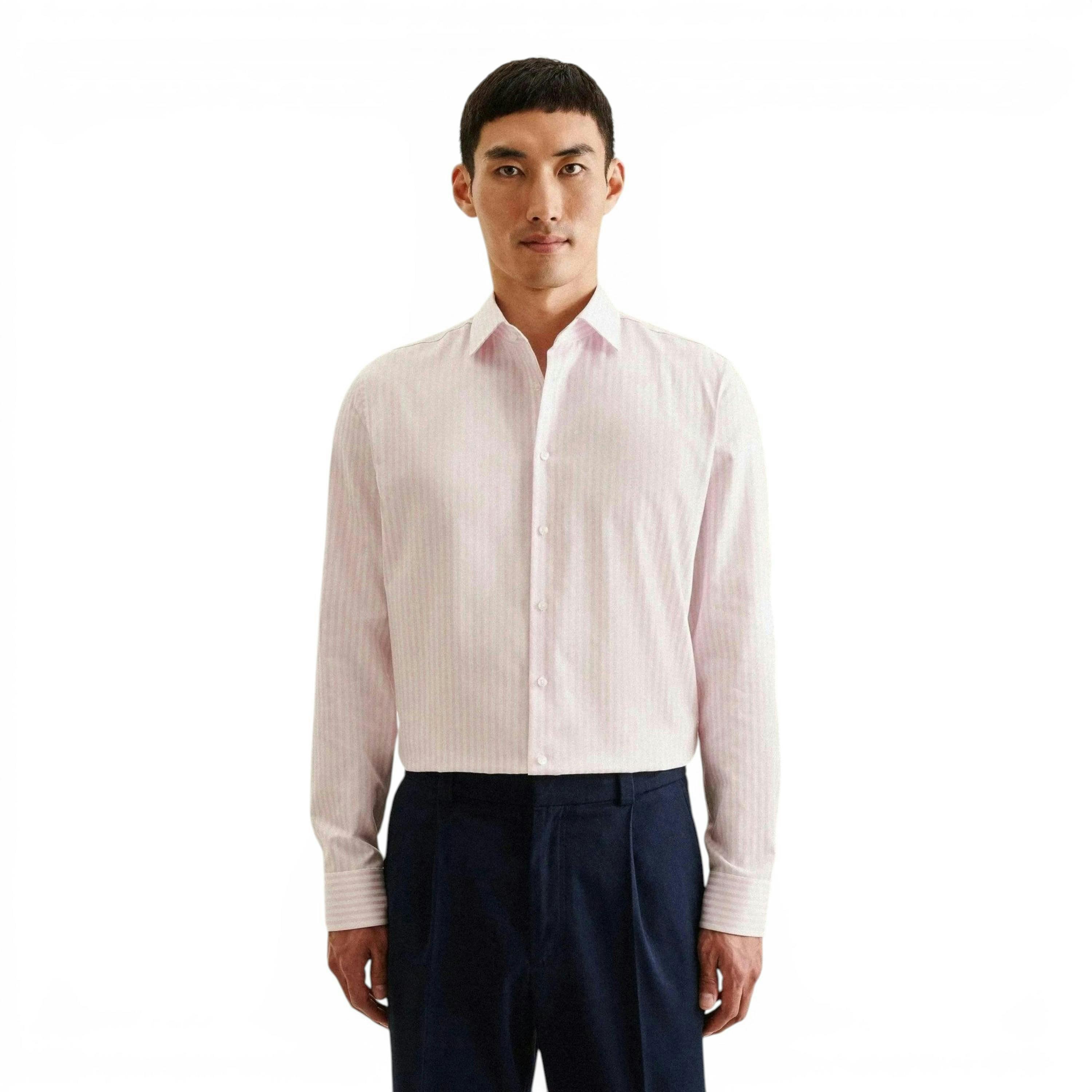 Seidensticker Shaped Fit No Iron New Kent Striped Business Shirt Pink , view 1 of 6