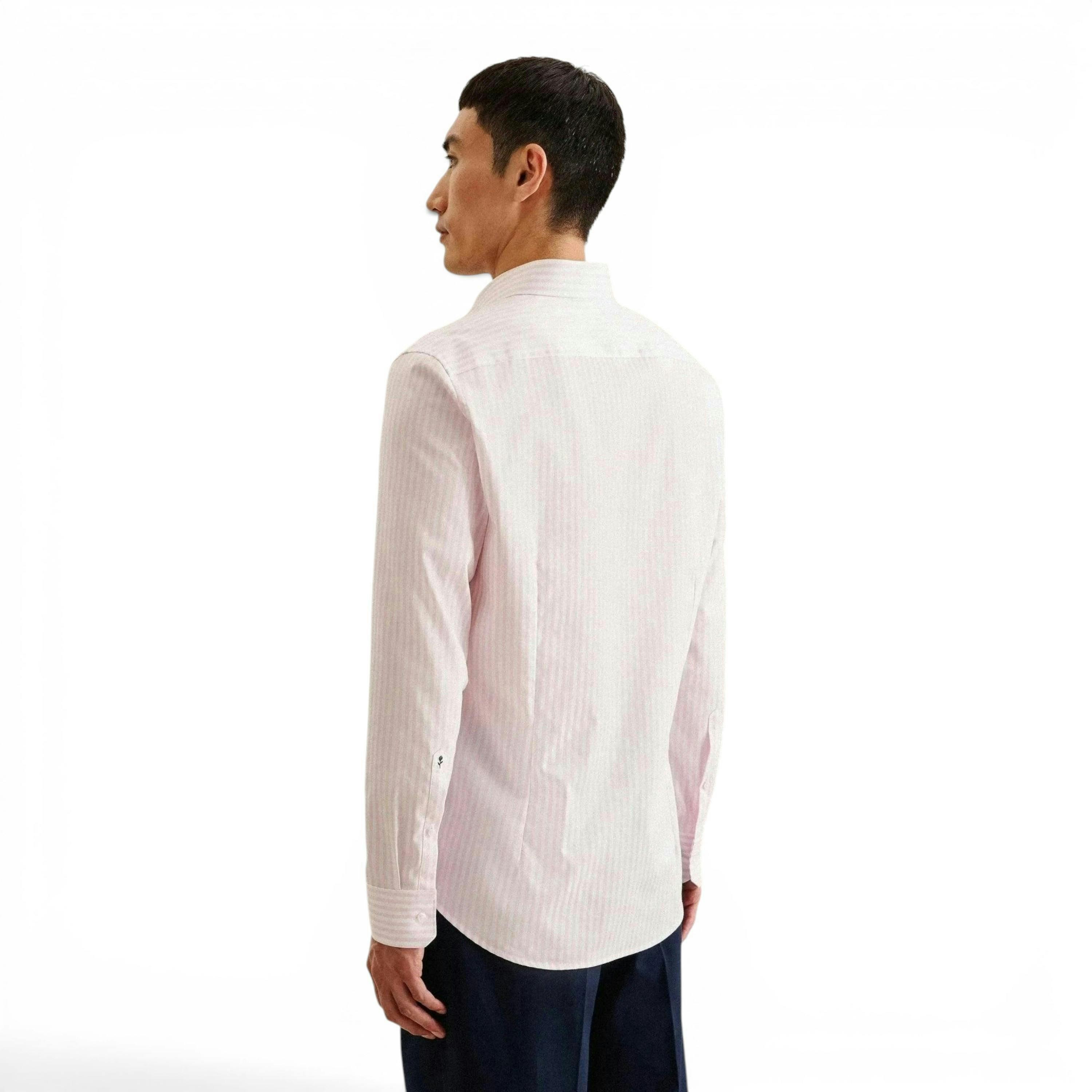 Seidensticker Shaped Fit No Iron New Kent Striped Business Shirt Pink , view 2 of 6
