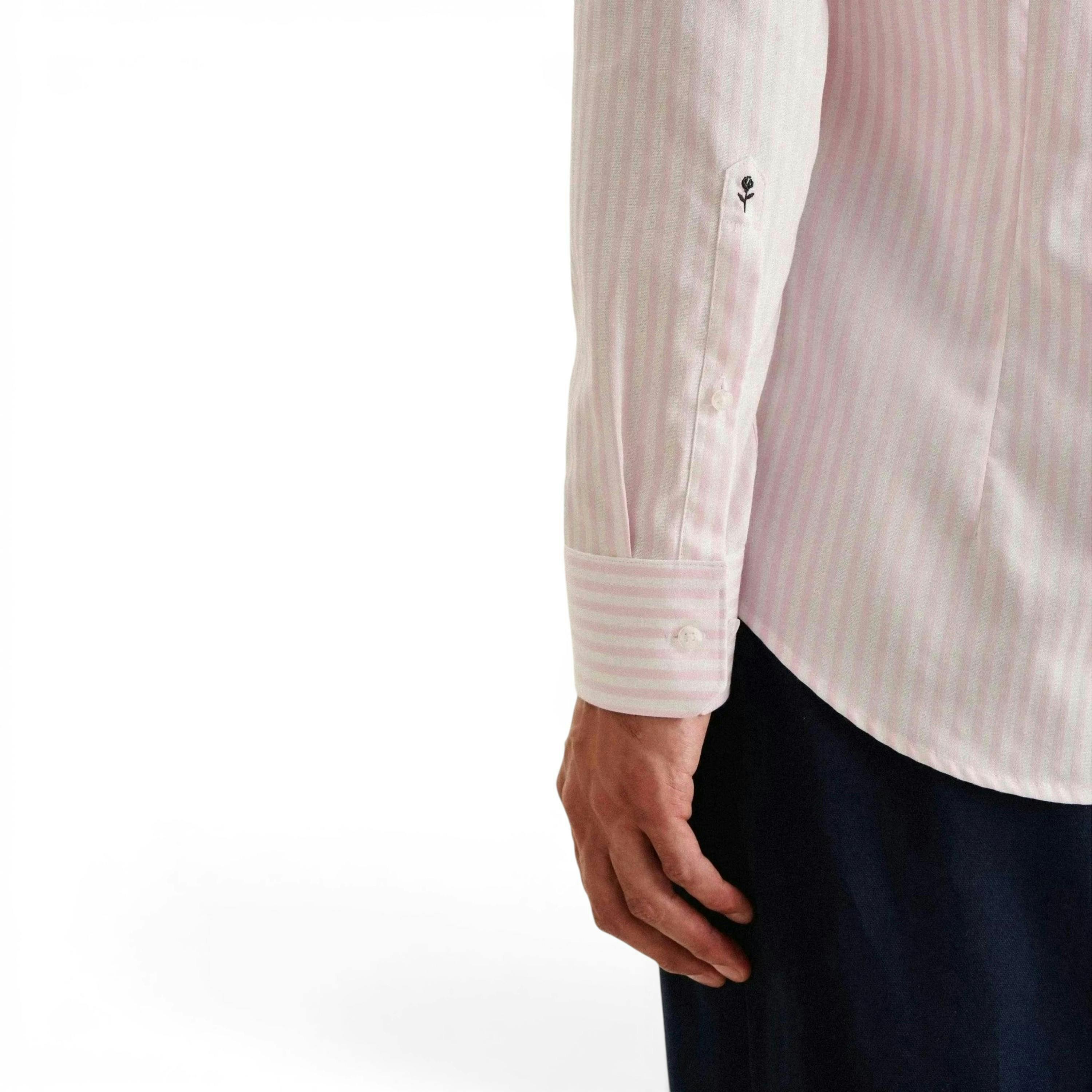 Seidensticker Shaped Fit No Iron New Kent Striped Business Shirt Pink , view 4 of 6