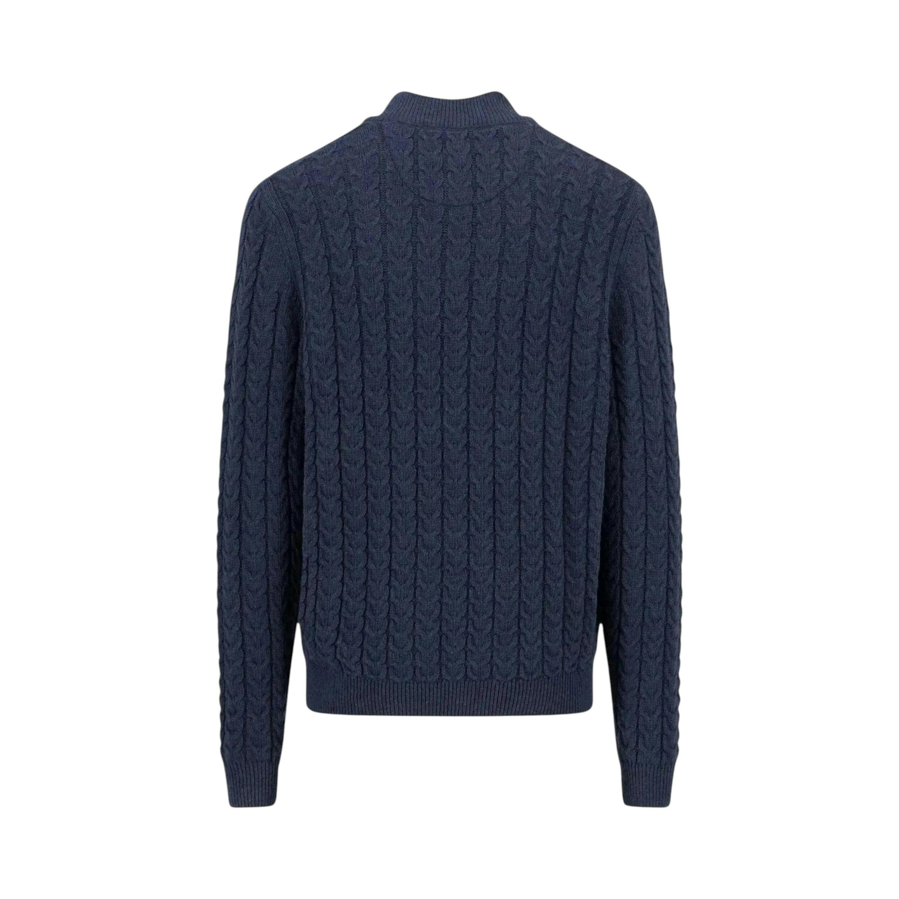 Cotton-Wool Button Neck Cable Knit Sweater Navy , view 2 of 2