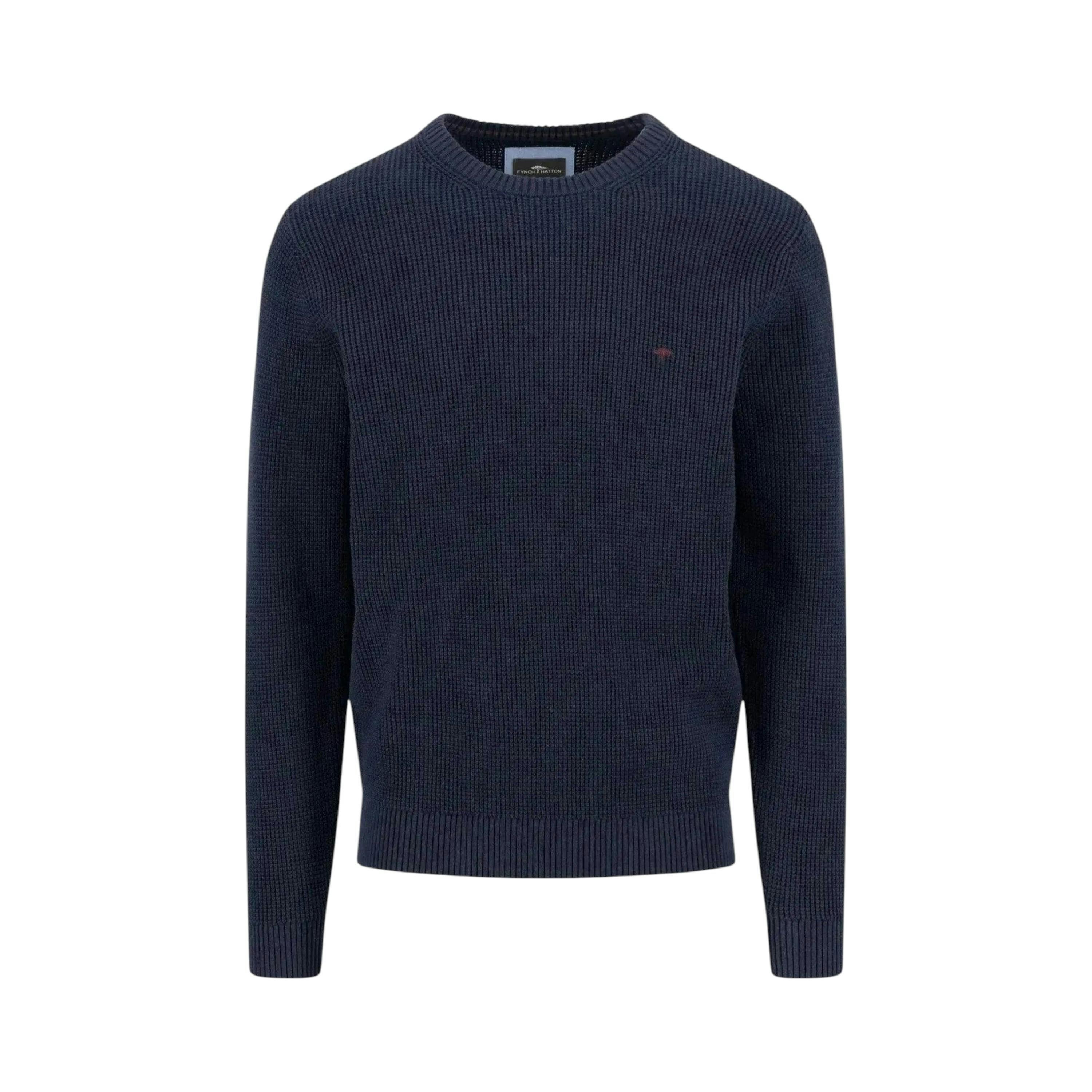 Structured Cotton Crewneck Knit Navy , view 1 of 2