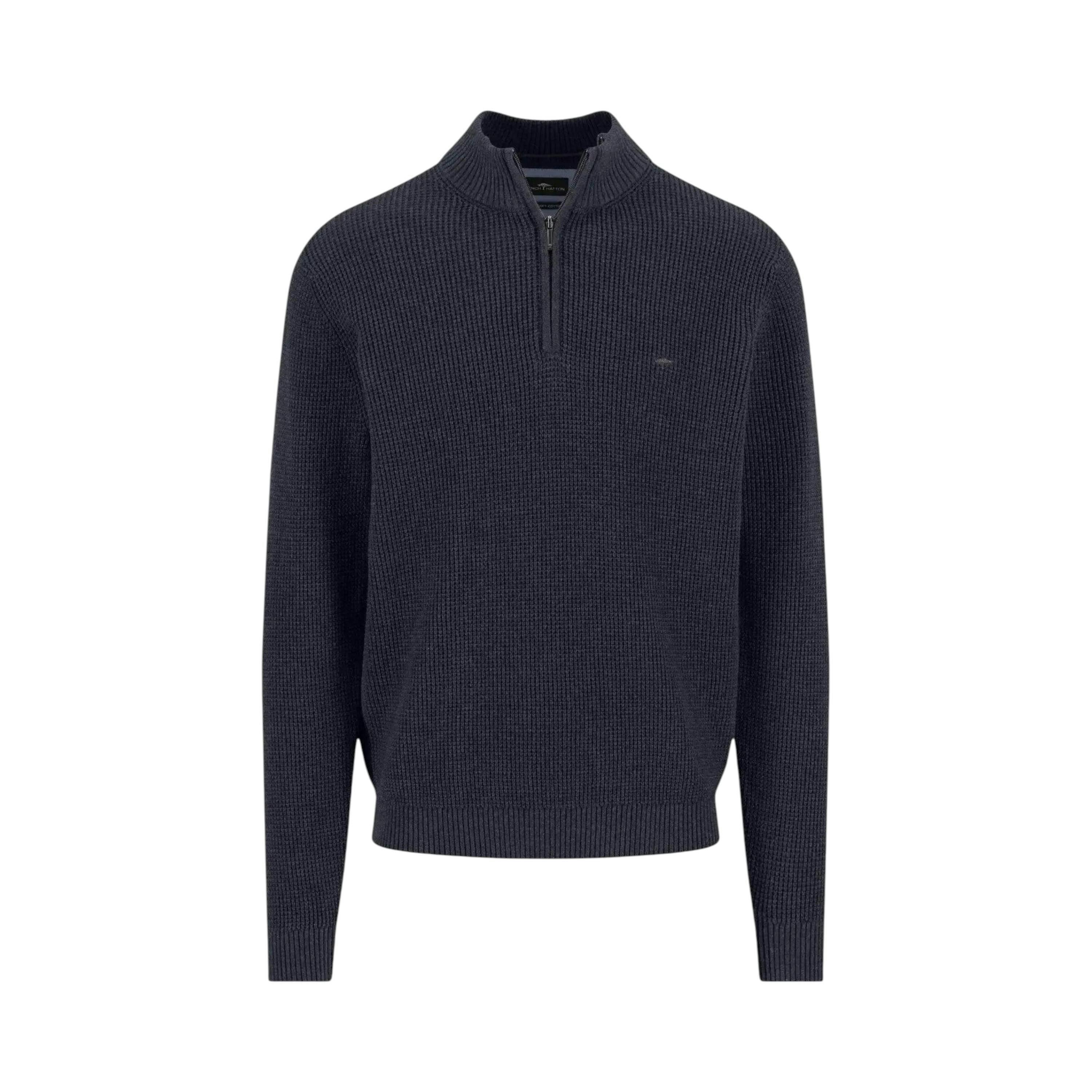 Structured Cotton 1/4 Zip Knit Navy , view 1 of 2