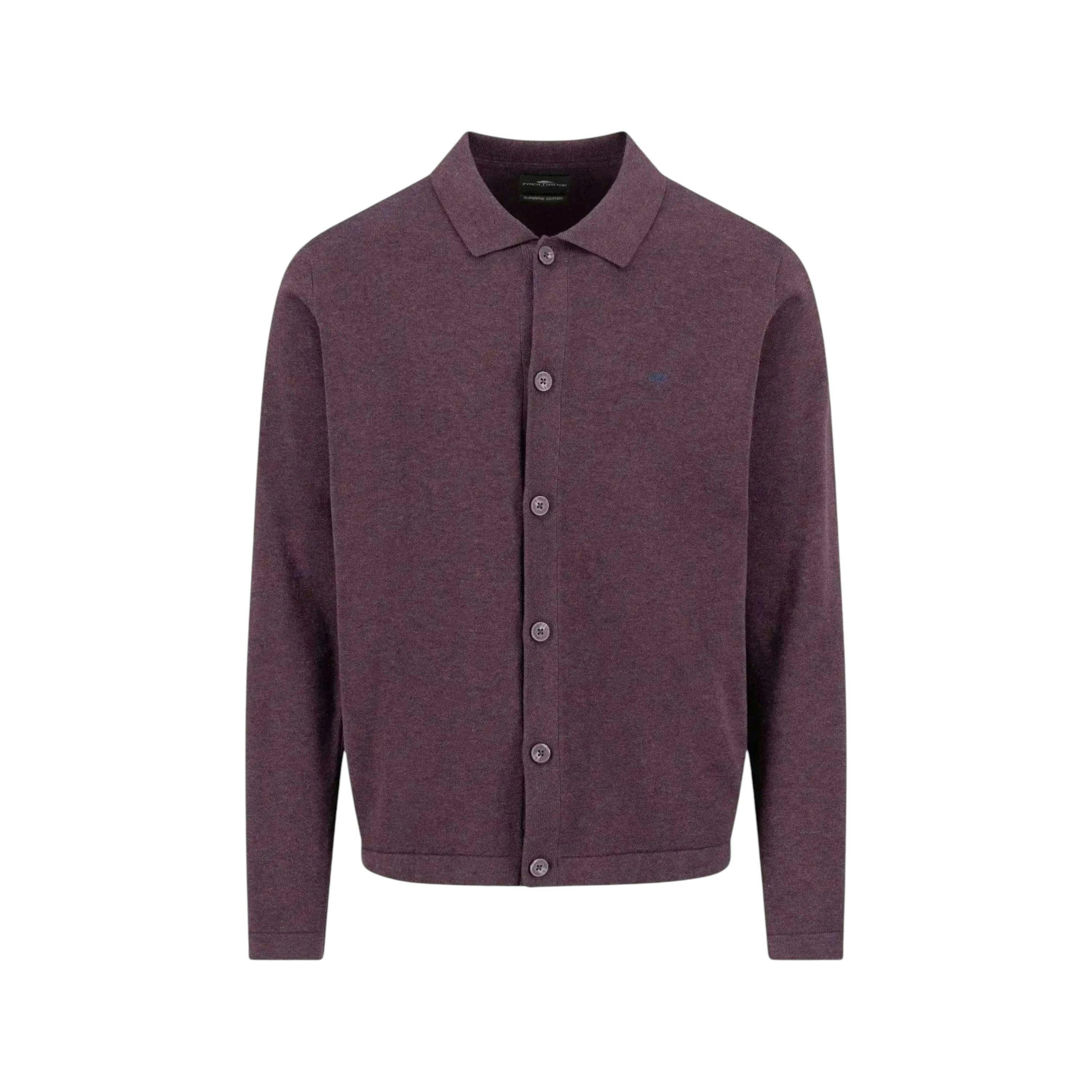 Kent Collar Buttoned Cardigan Aubergine , view 1 of 2