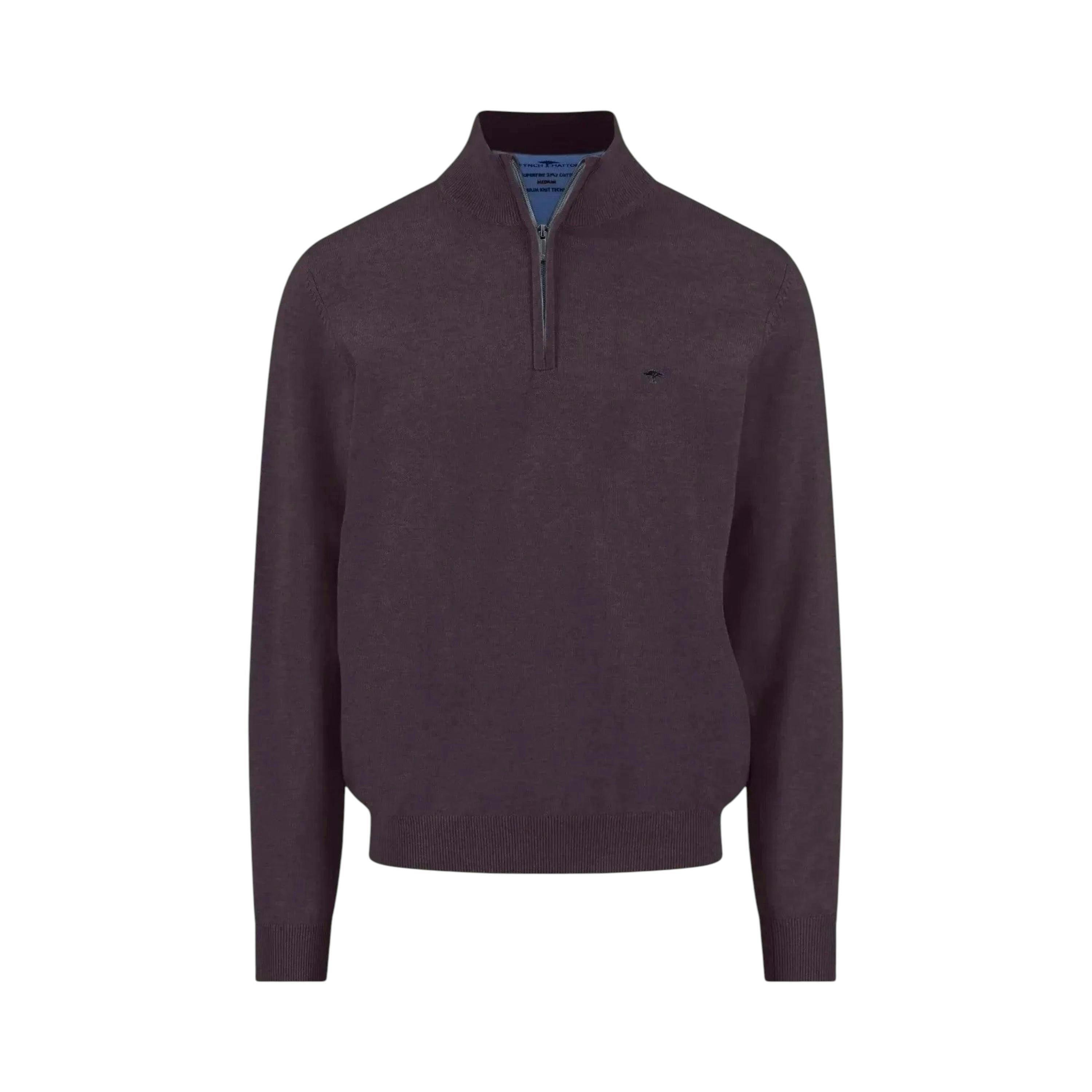 Fine Knit Cotton 1/4 Zip Sweater Aubergine , view 1 of 2