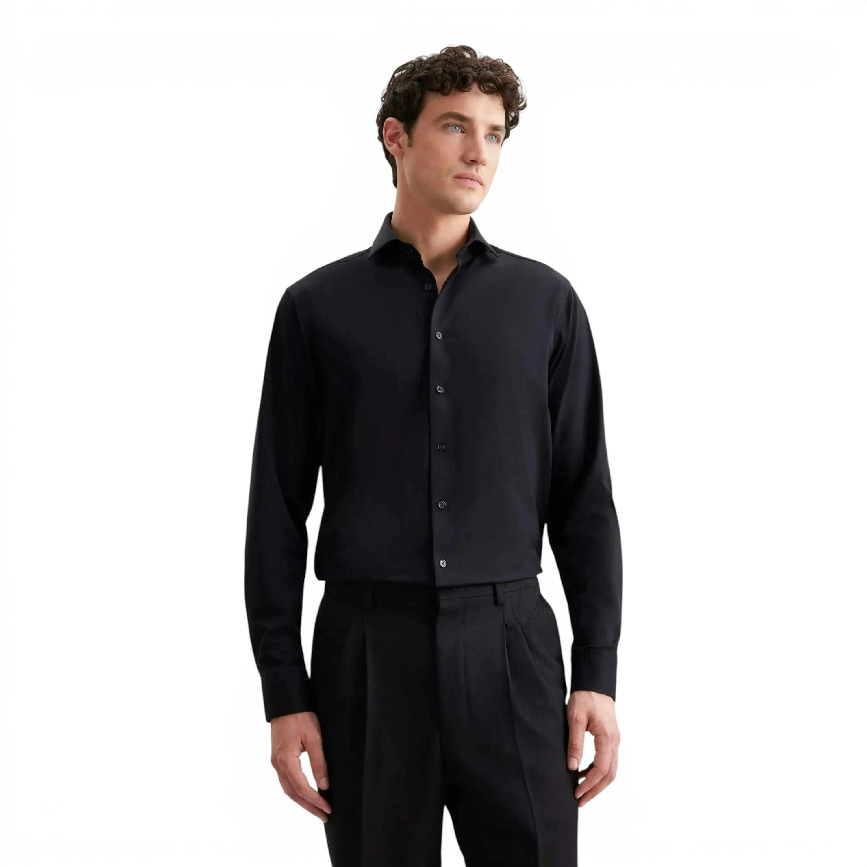 Seidensticker Regular Fit Kent Collar Jersey Shirt Black , view 1 of 6
