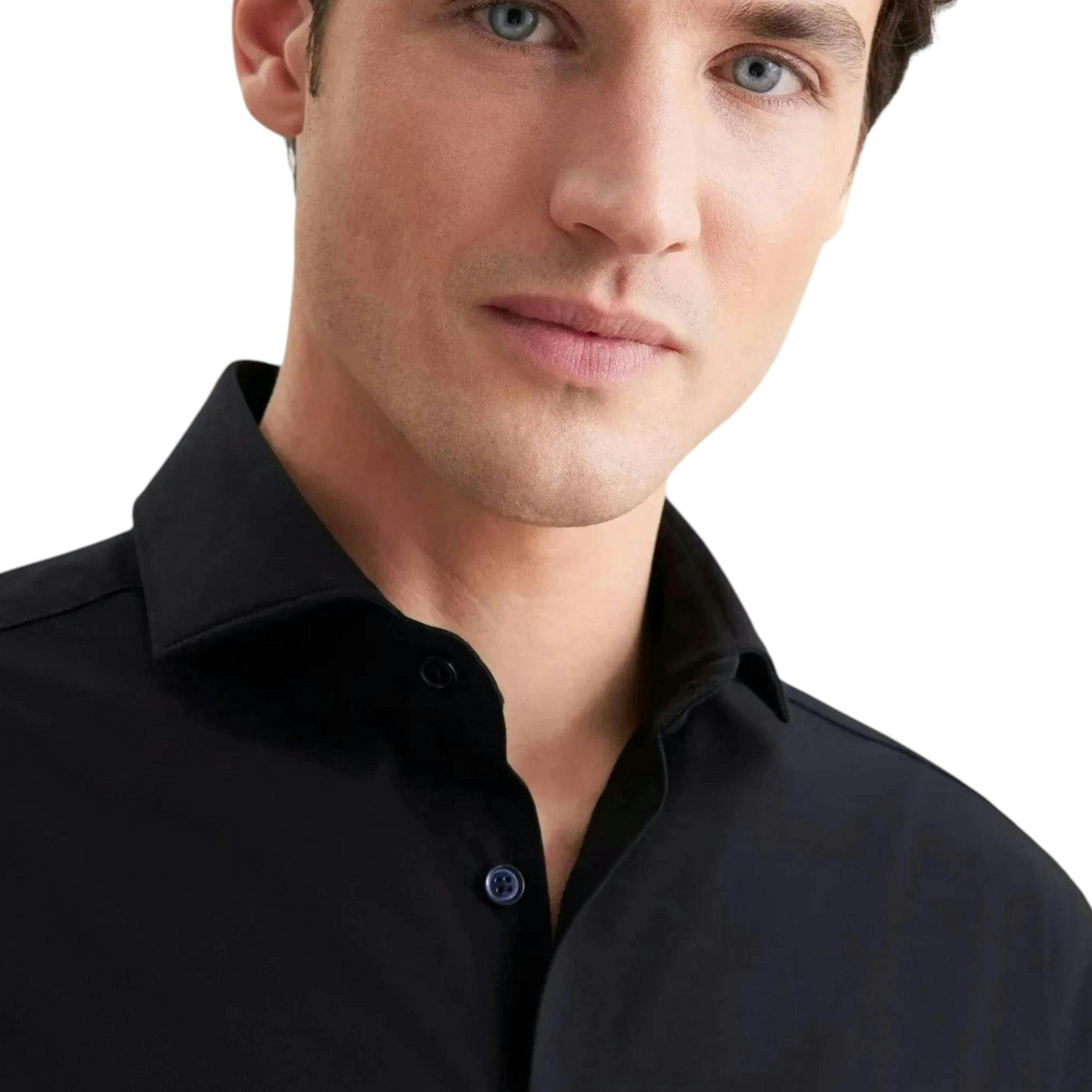 Seidensticker Regular Fit Kent Collar Jersey Shirt Black , view 3 of 6