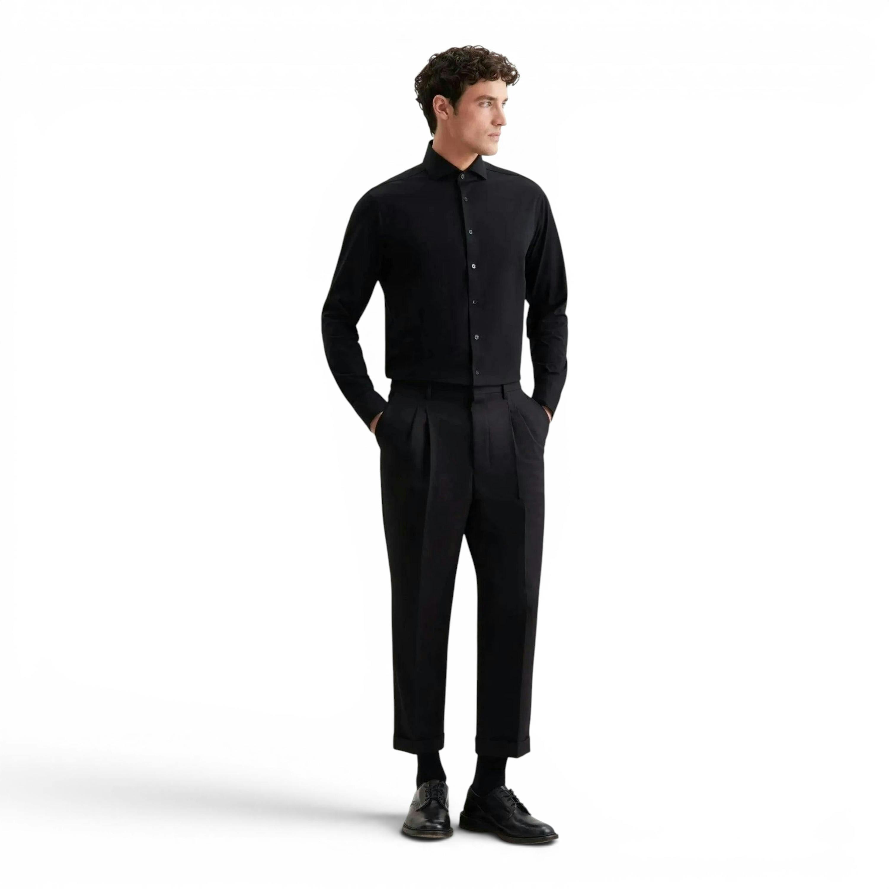 Seidensticker Regular Fit Kent Collar Jersey Shirt Black , view 5 of 6