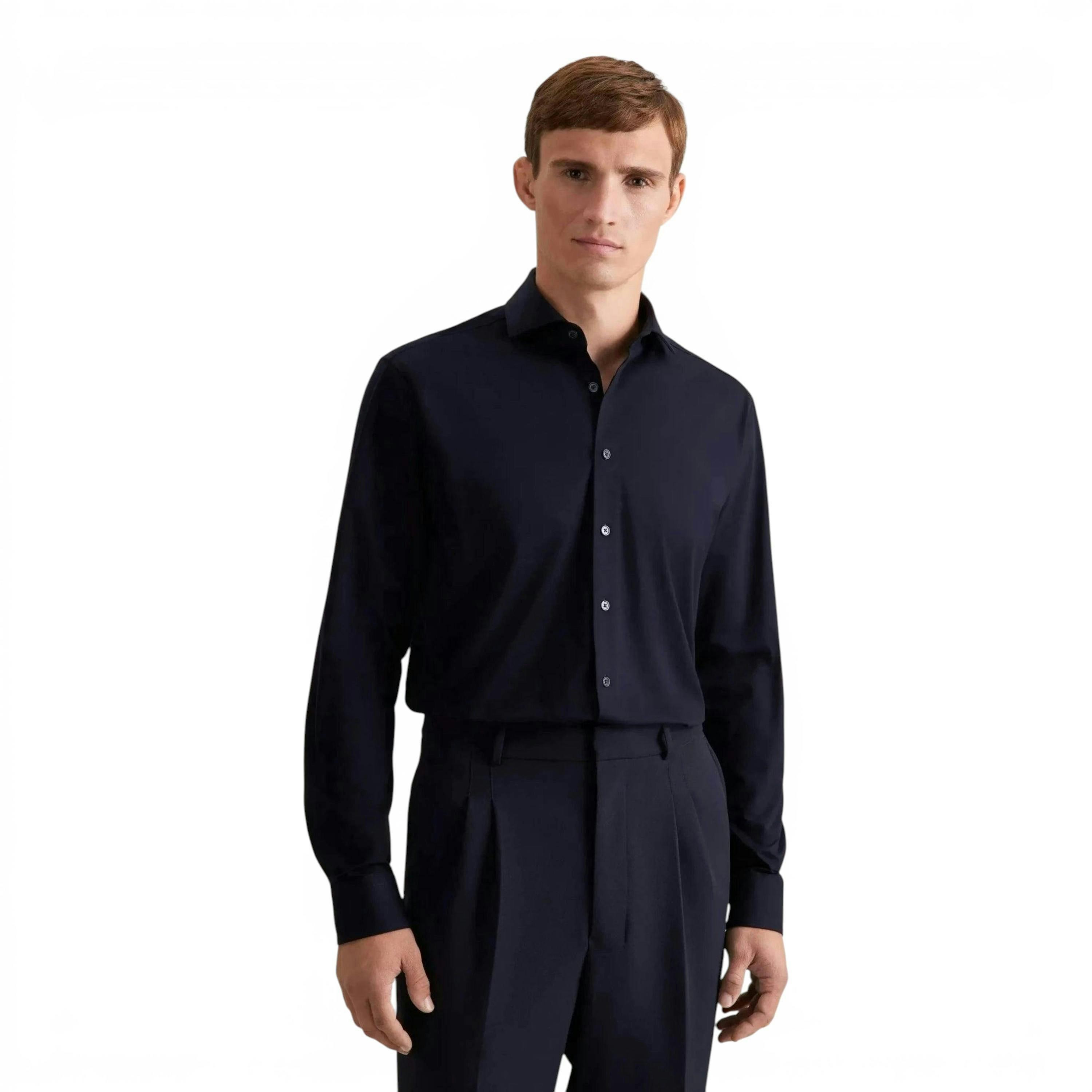 Seidensticker Regular Fit Kent Collar Jersey Shirt Dark Blue , view 1 of 6