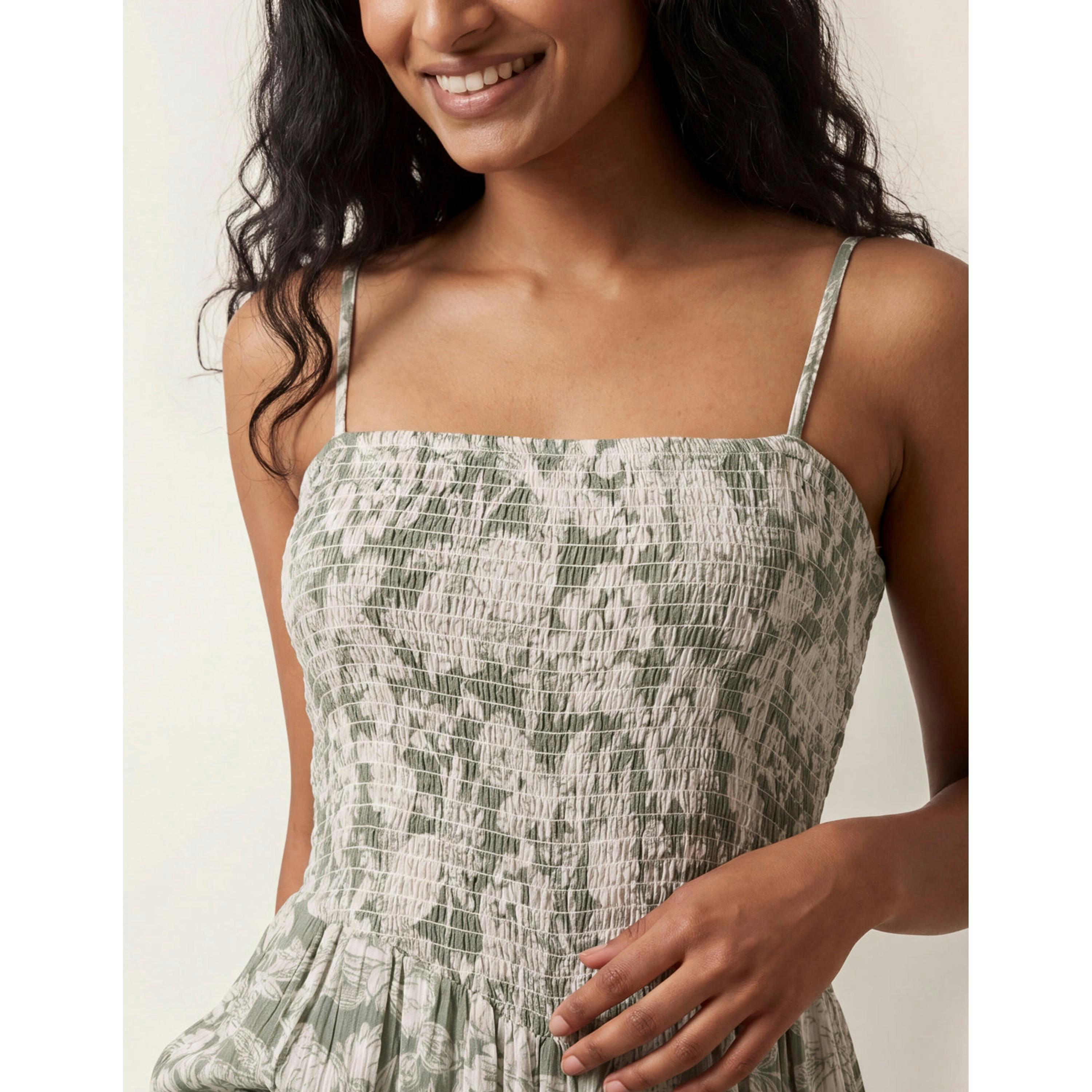 Blue Vanilla Crinkle Shirred Strappy Jumpsuit  in Green , view 3 of 4