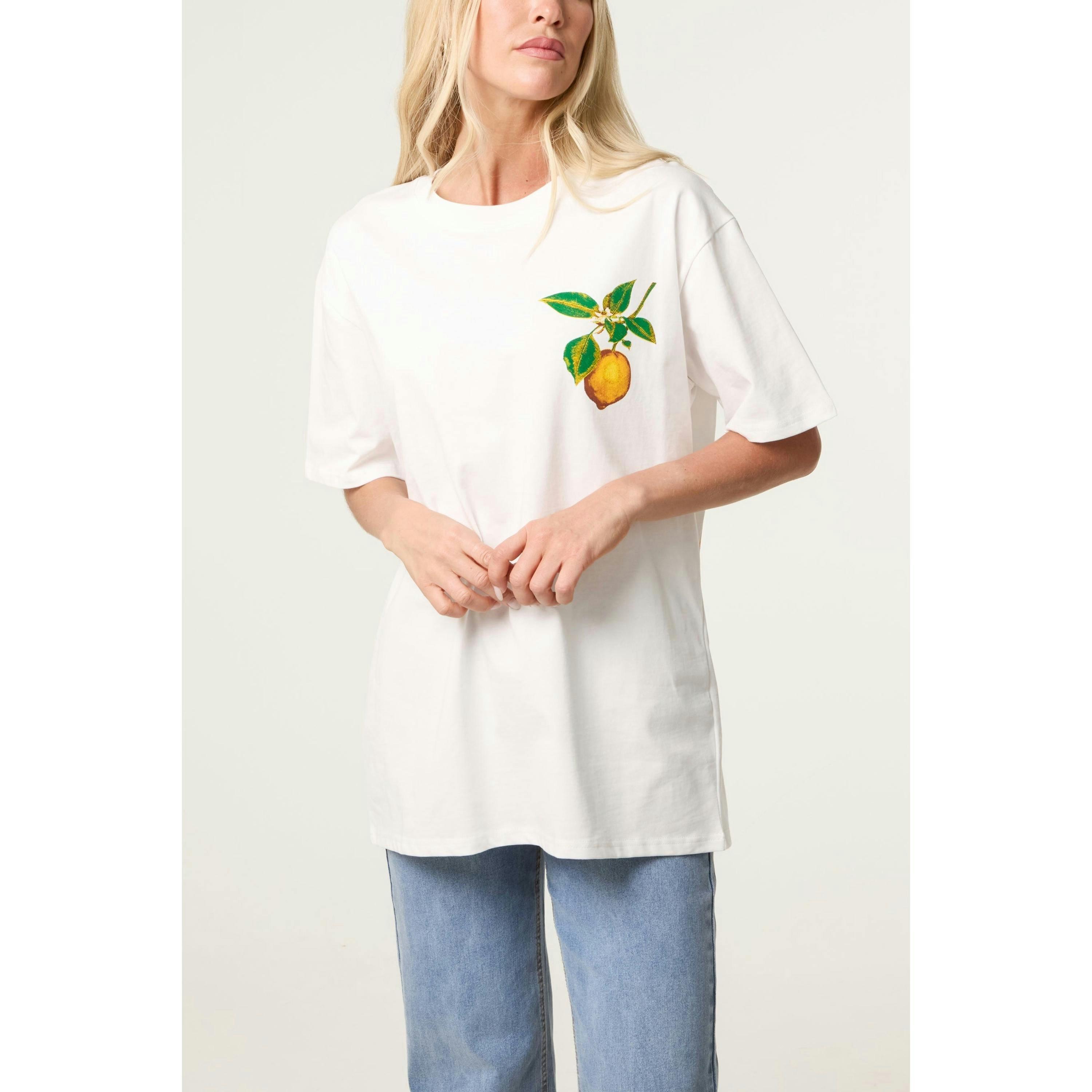 Blue Vanilla Short Sleeve Back Lemon Print T-Shirt  in White , view 1 of 4