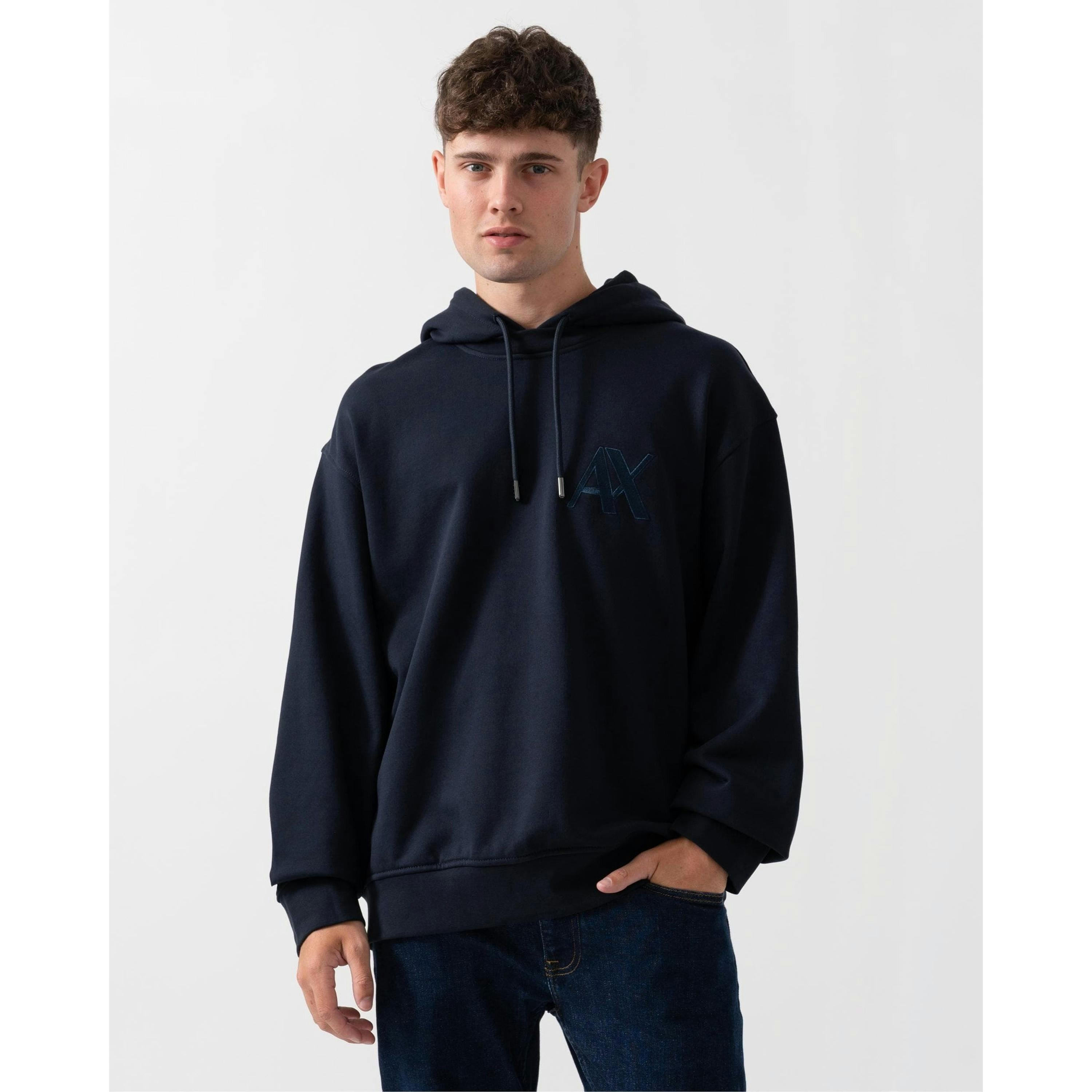 Armani Exchange Monogram Logo Hoodie  in Blue , view 1 of 4