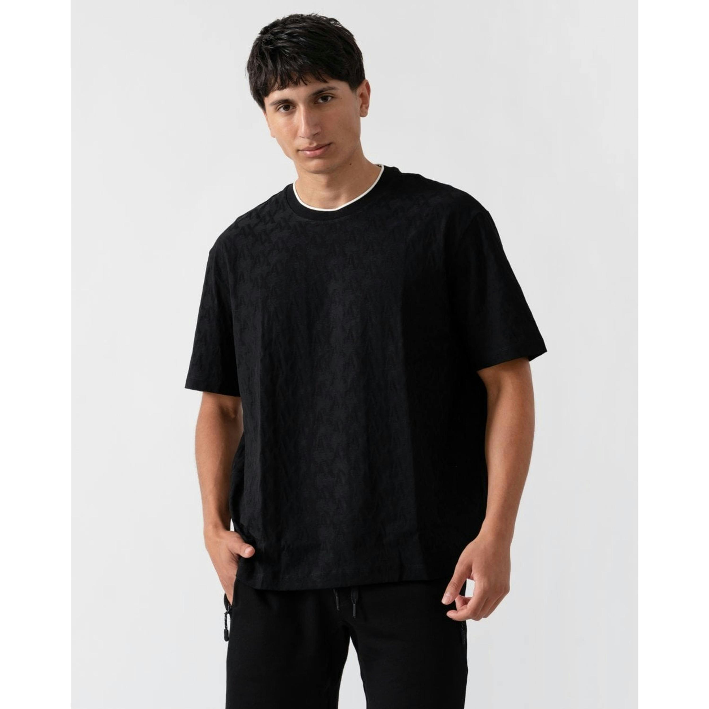 Armani Exchange Logo Pattern T-Shirt  in Black , view 1 of 4