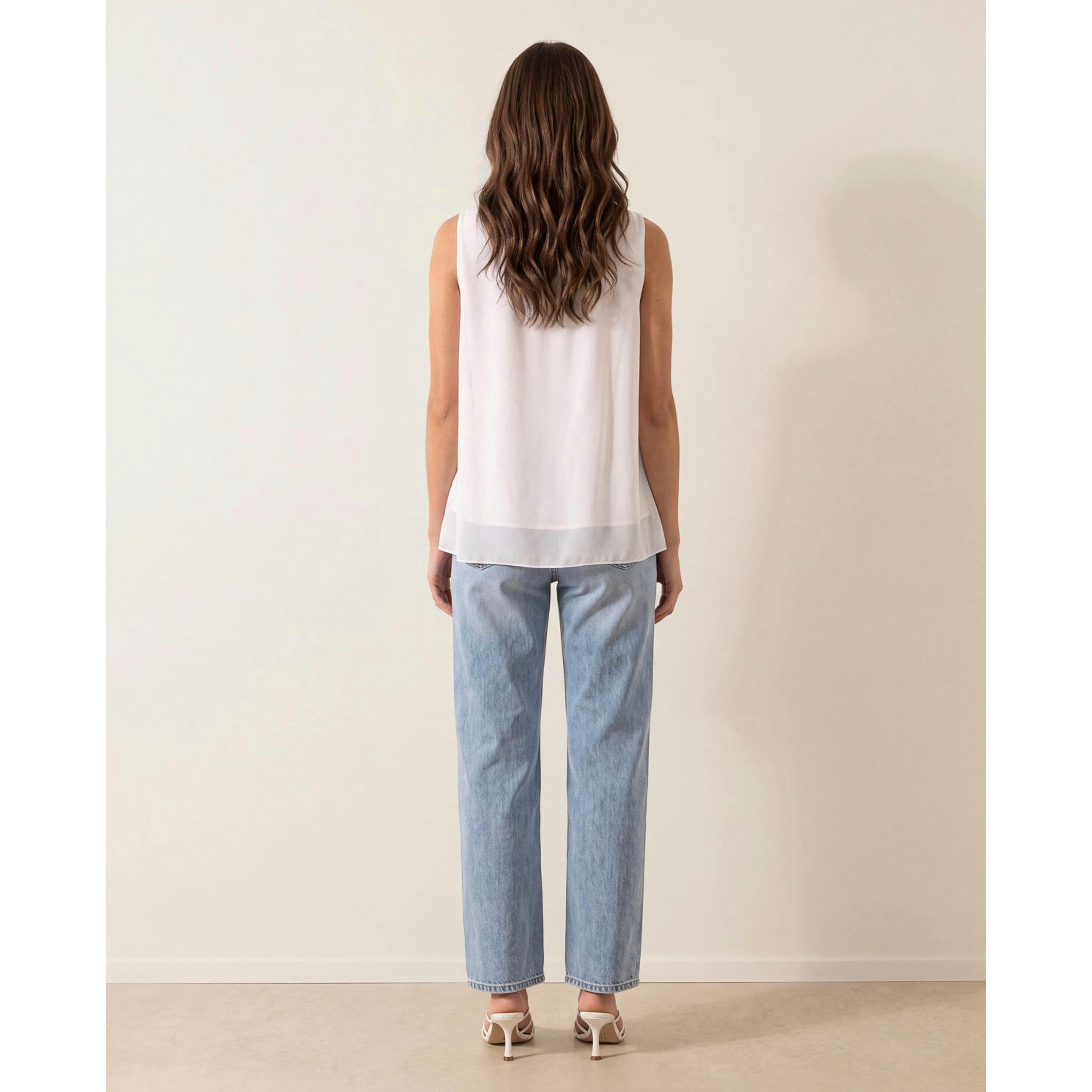 Blue Vanilla Sleeveless Pleated Top With Necklace  in Ivory , view 2 of 5