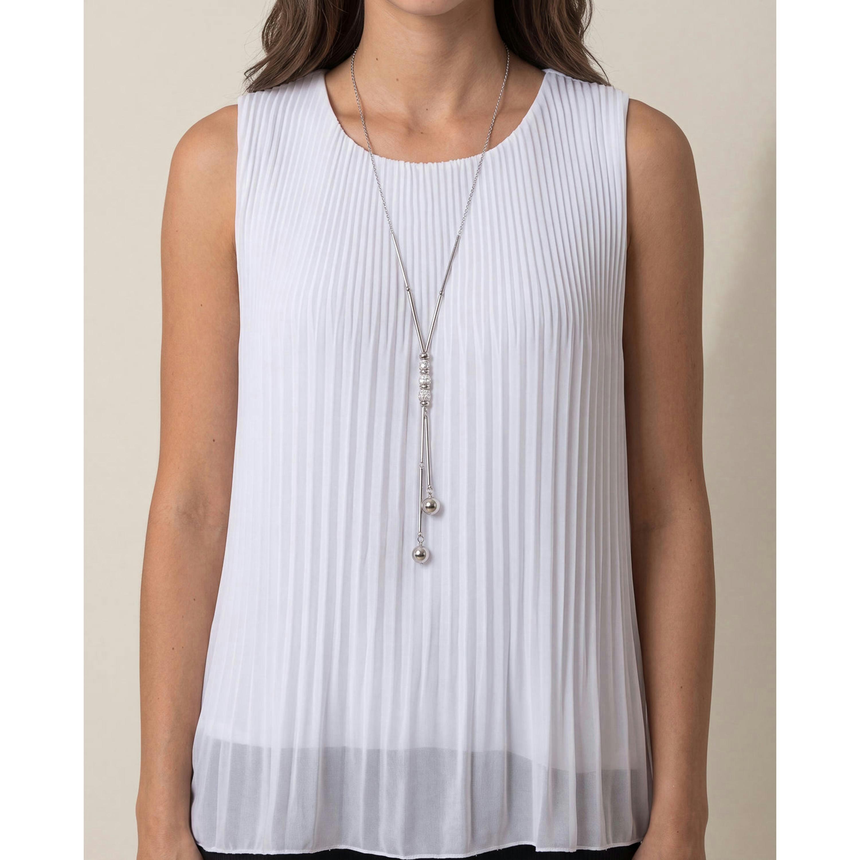 Blue Vanilla Sleeveless Pleated Top With Necklace  in Ivory , view 3 of 5