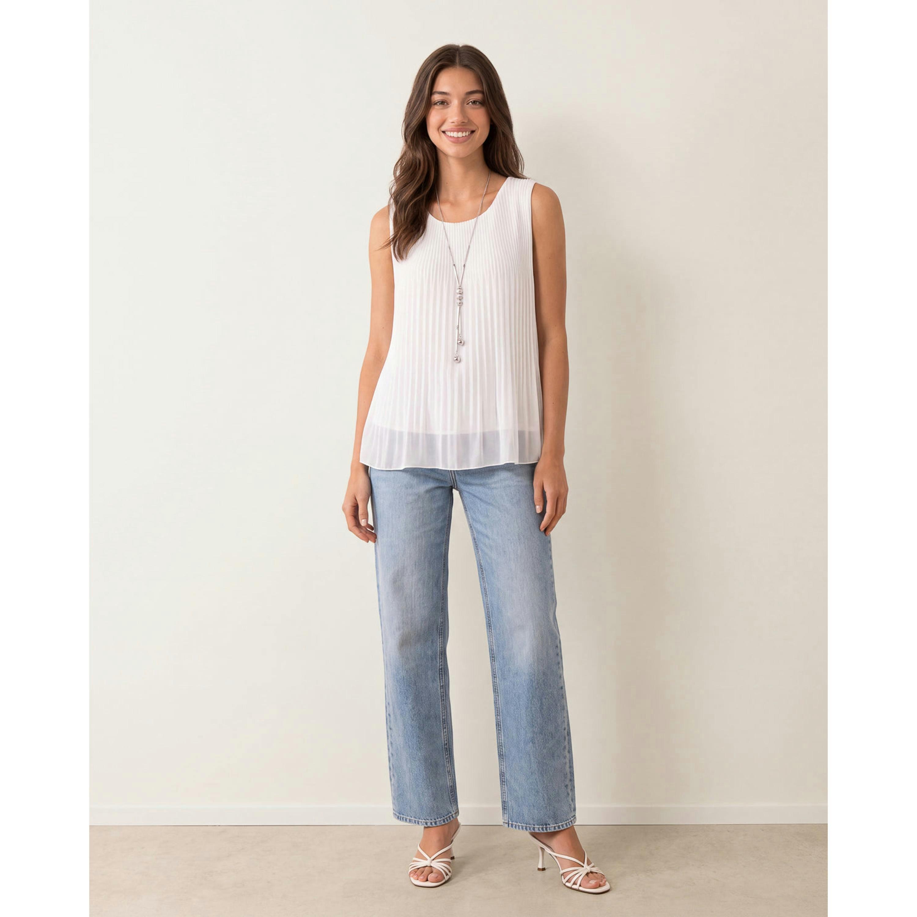 Blue Vanilla Sleeveless Pleated Top With Necklace  in Ivory , view 5 of 5