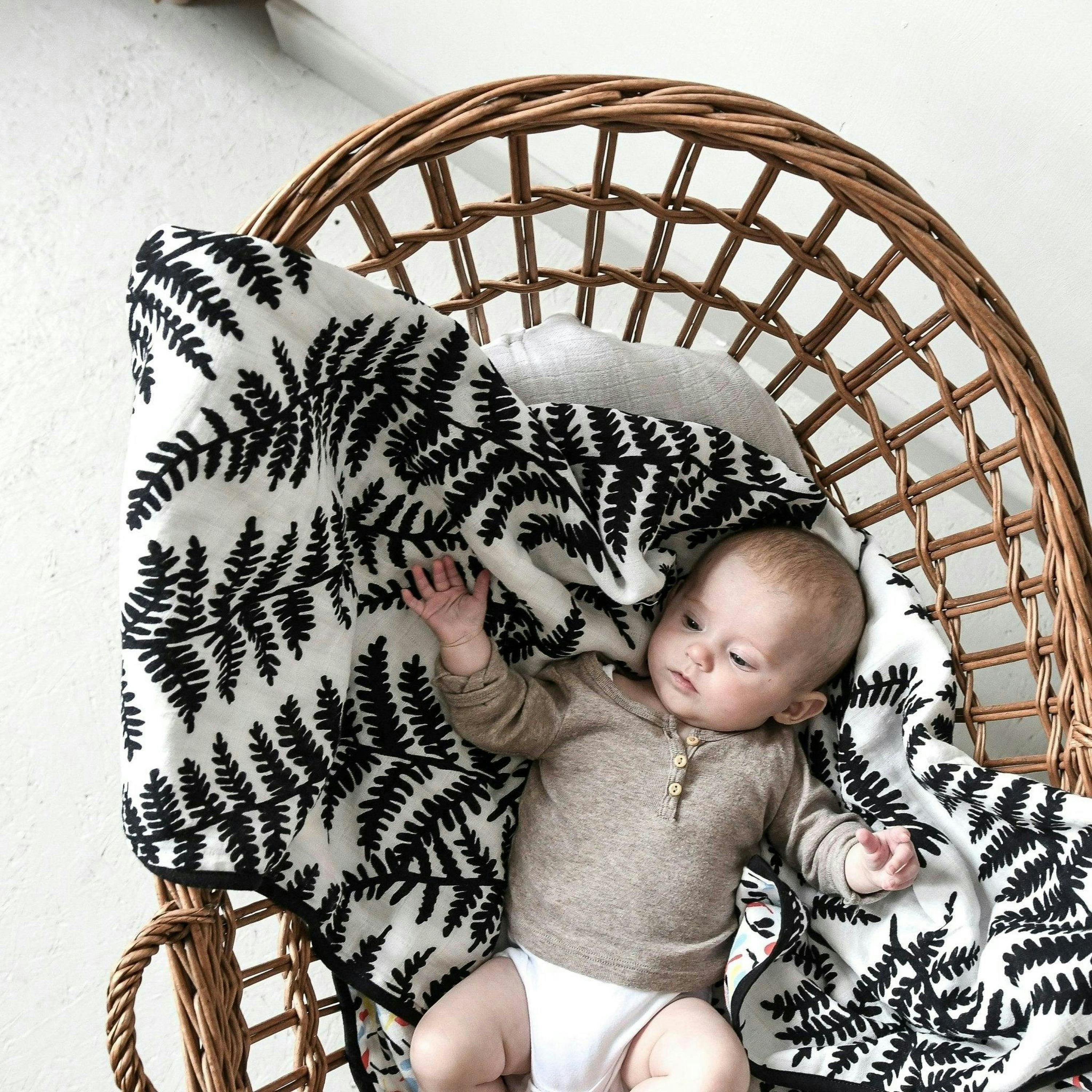 PLANT PRINT MUSLIN BLANKET - reversible - birth to 12 months , view 5 of 5