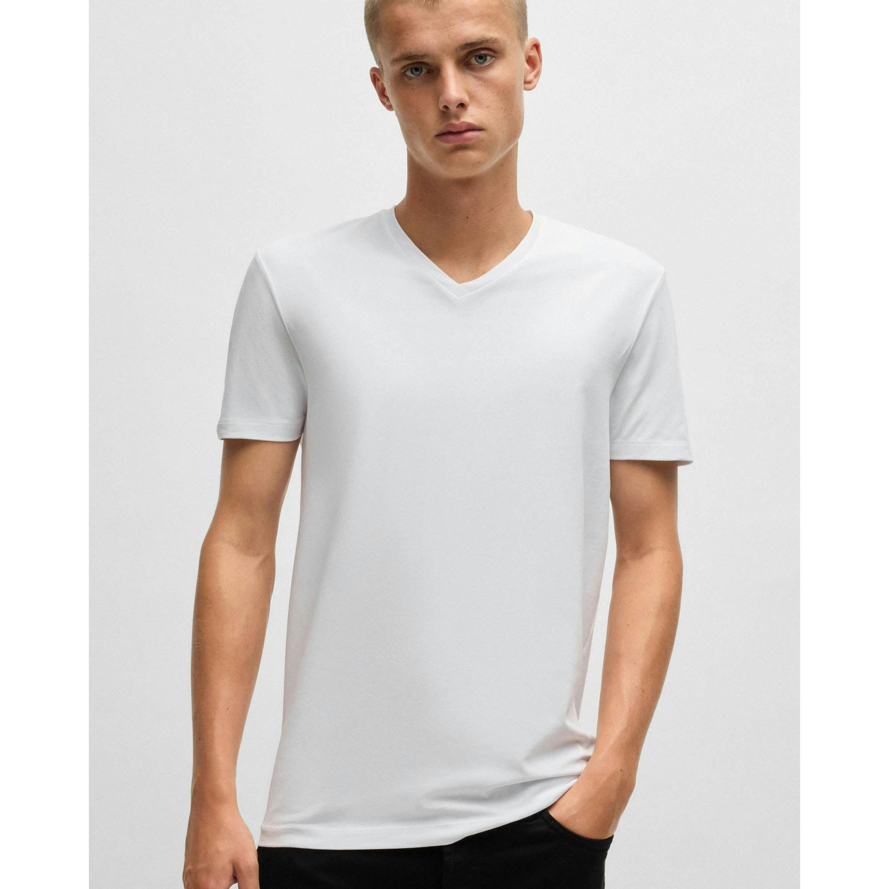 Hugo Boss V-Neck T-Shirt  in White , view 4 of 5