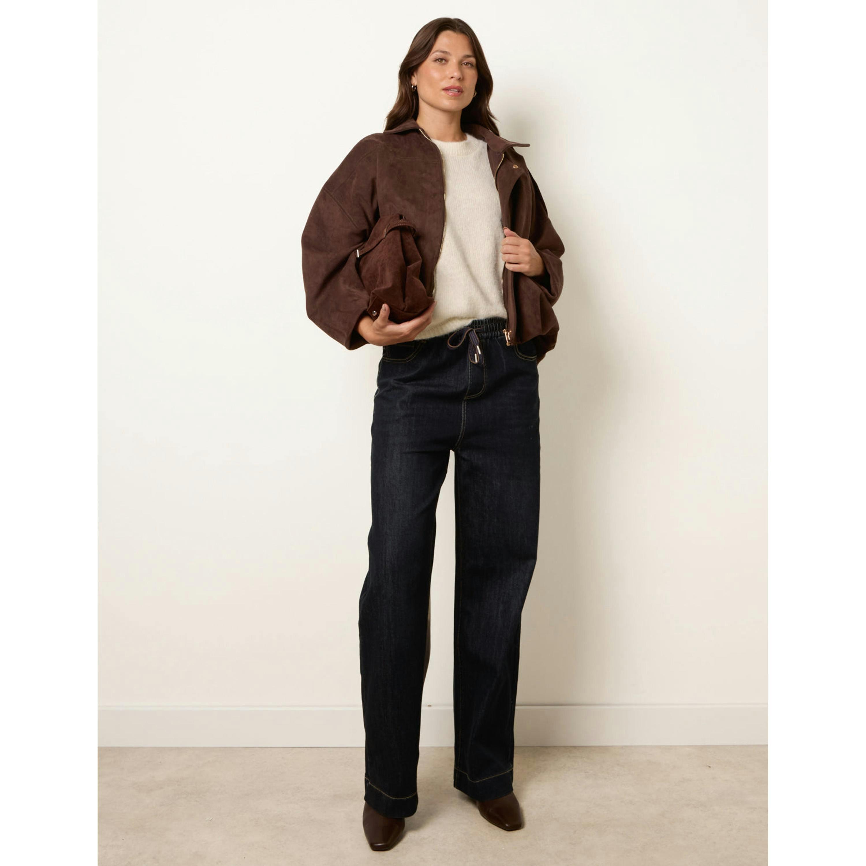 Blue Vanilla Elasticated Waist Jeans With Tie  in Navy , view 1 of 4