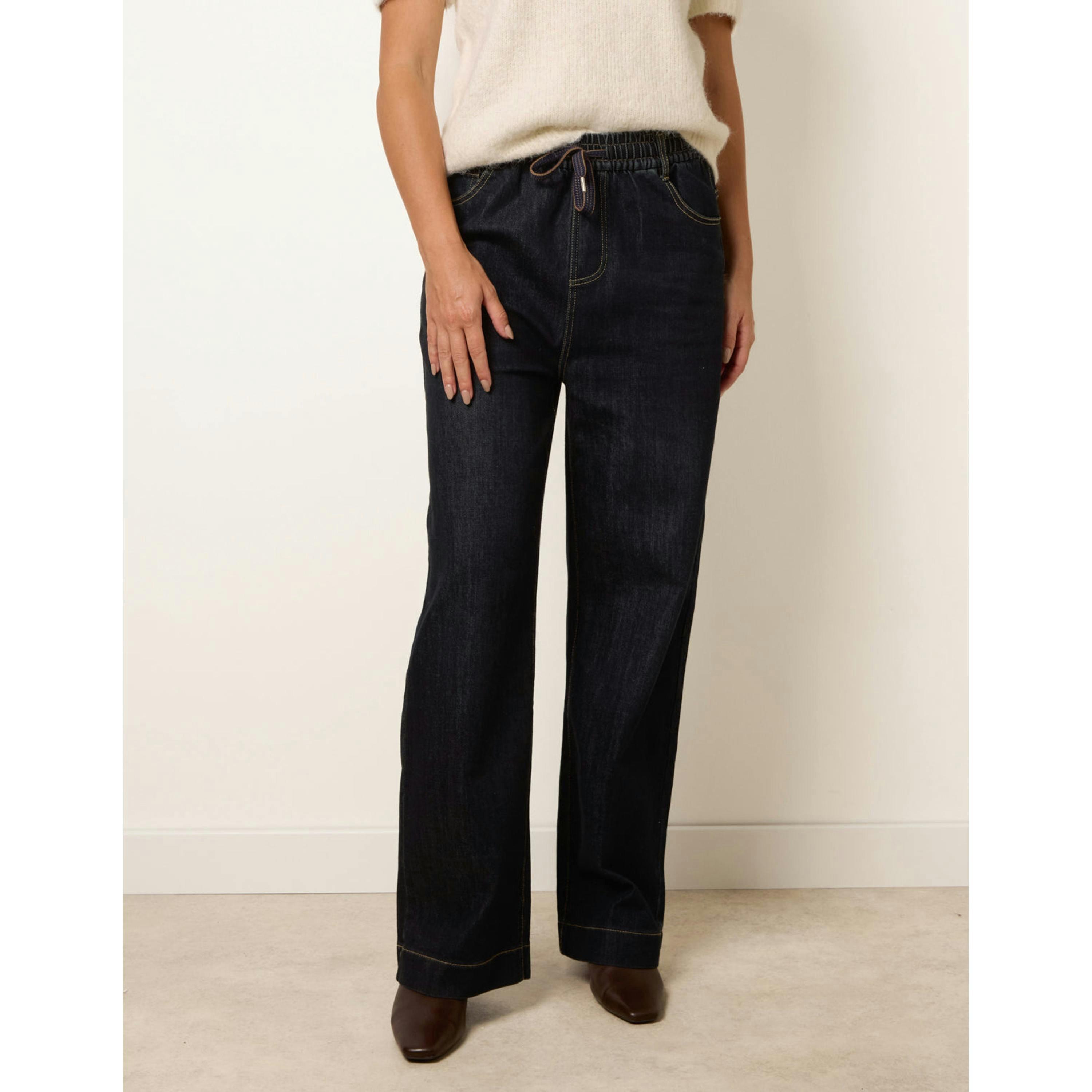 Blue Vanilla Elasticated Waist Jeans With Tie  in Navy , view 3 of 4