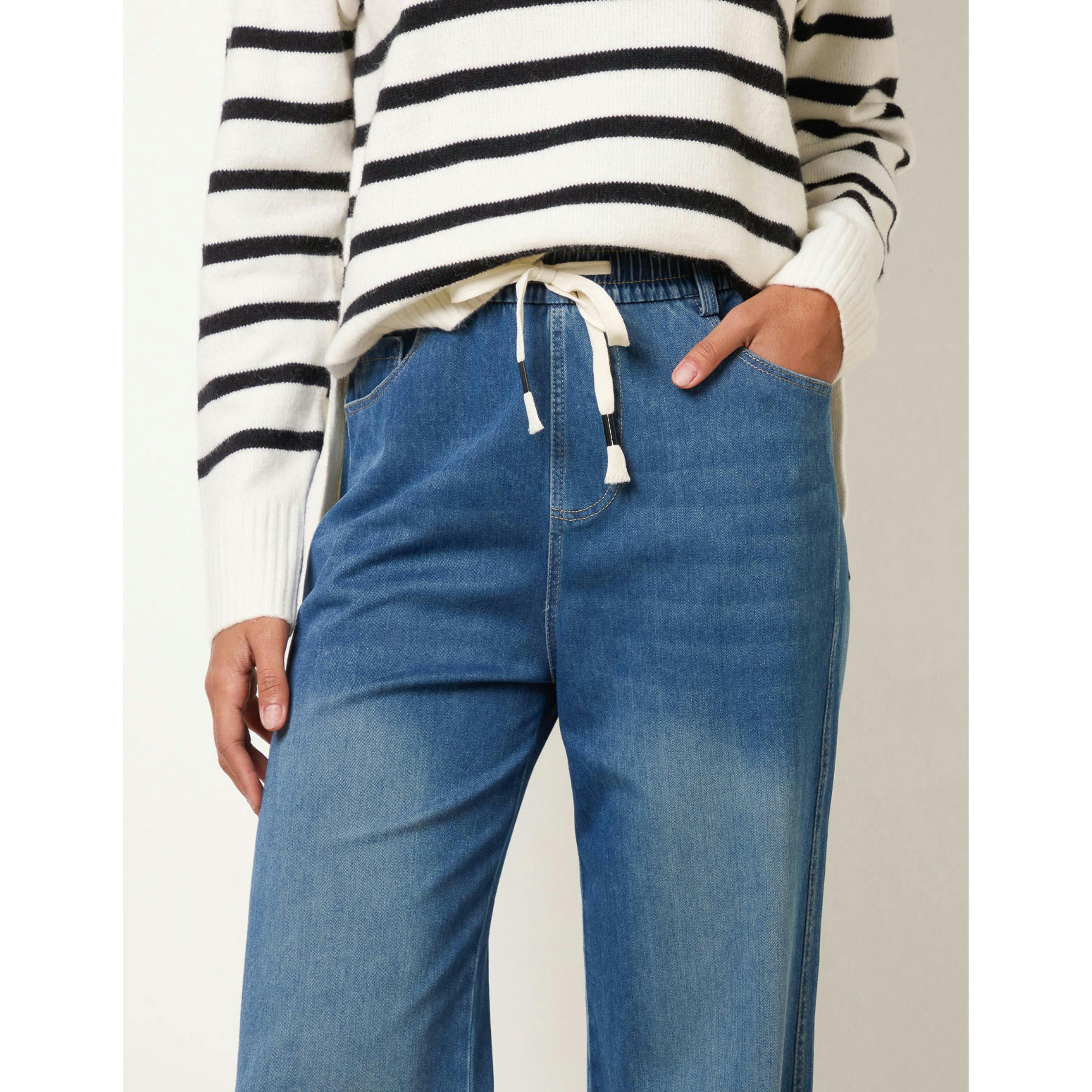 Blue Vanilla Elasticated Waist Jeans With Tie  in Blue , view 3 of 4