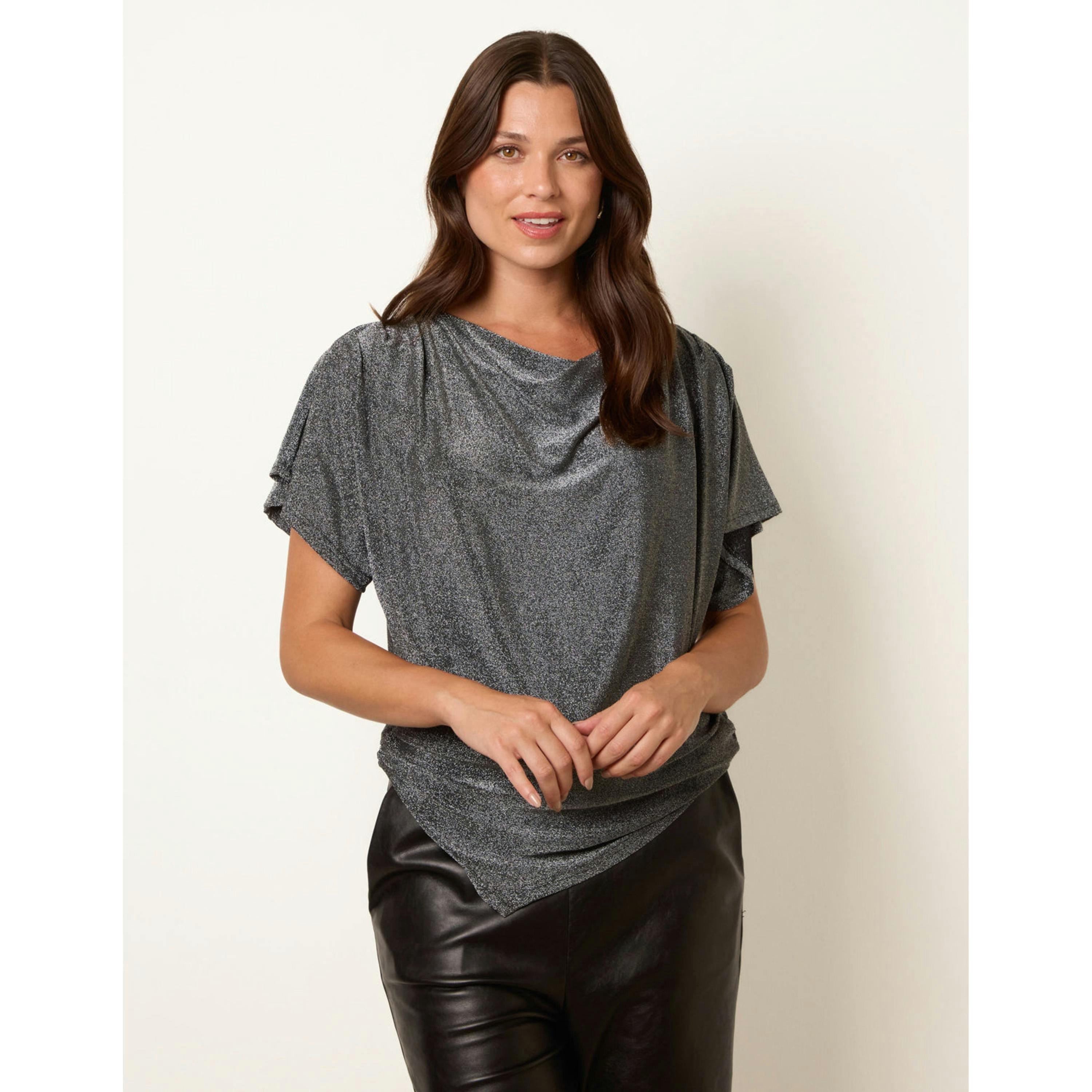 Blue Vanilla Asymmetric Draped Cowl Neck Top  in Silver , view 1 of 4