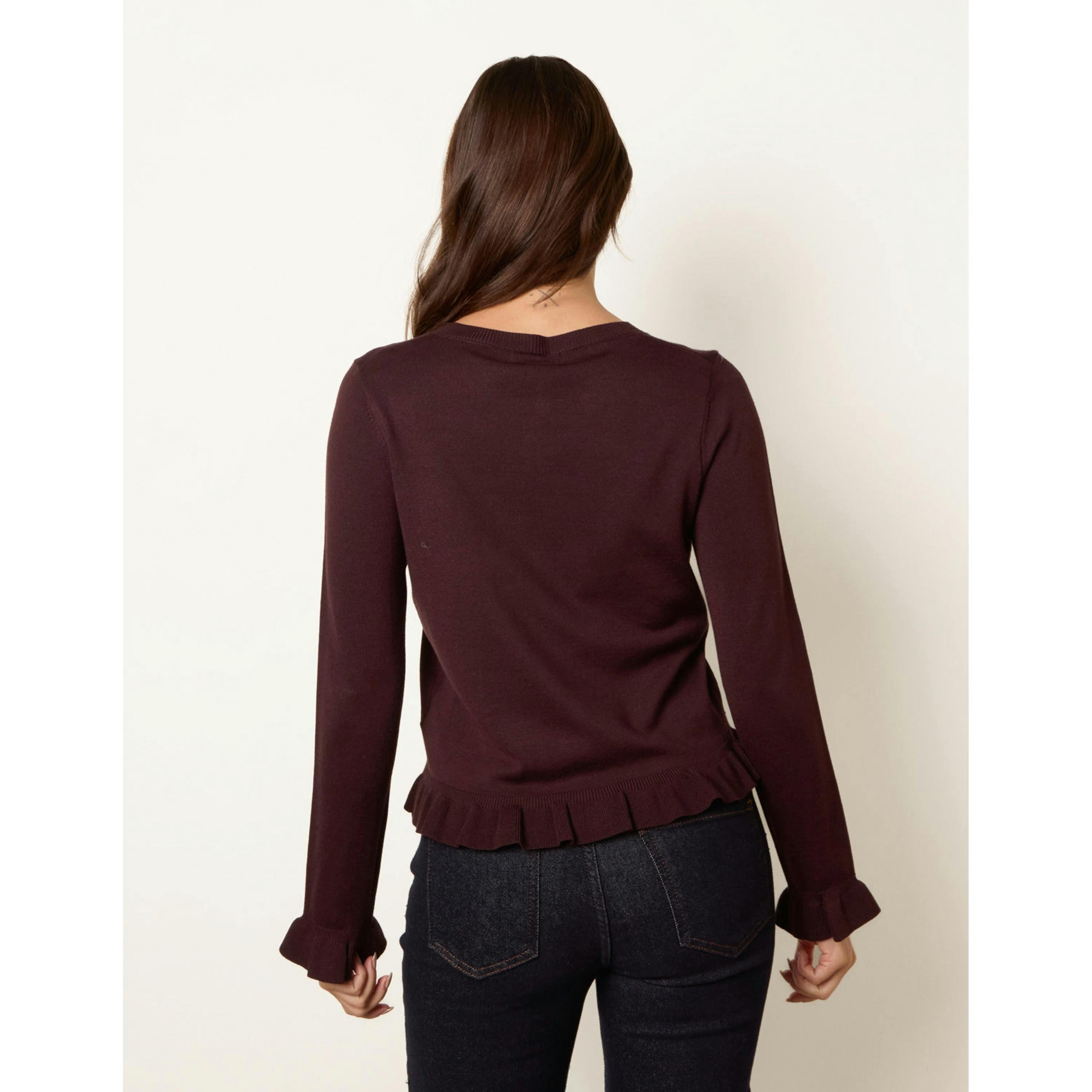 Blue Vanilla Ruffle Detail Cardigan  in Brown , view 2 of 4