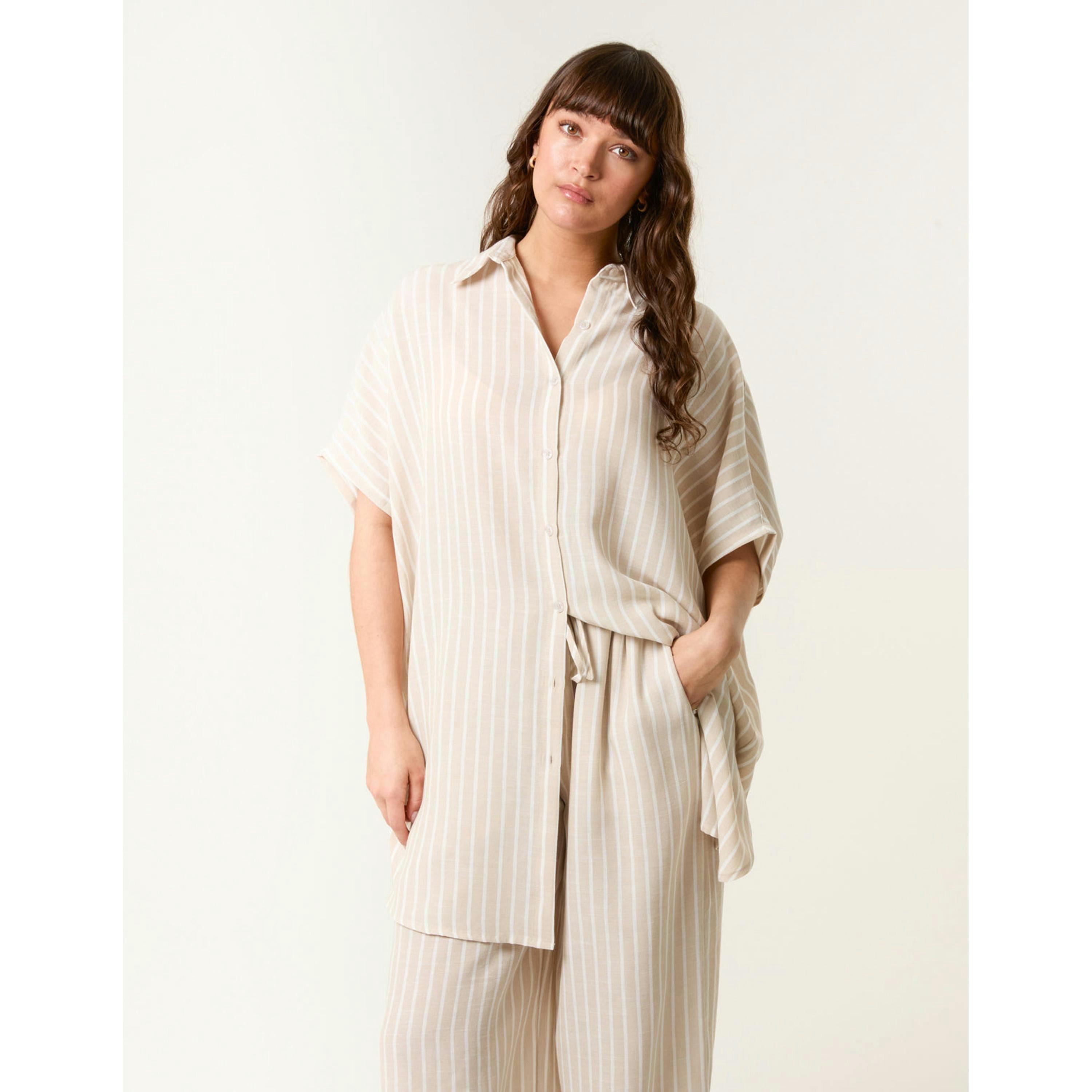 Blue Vanilla Oversized Pinstripe Shirt  in Stone , view 1 of 4