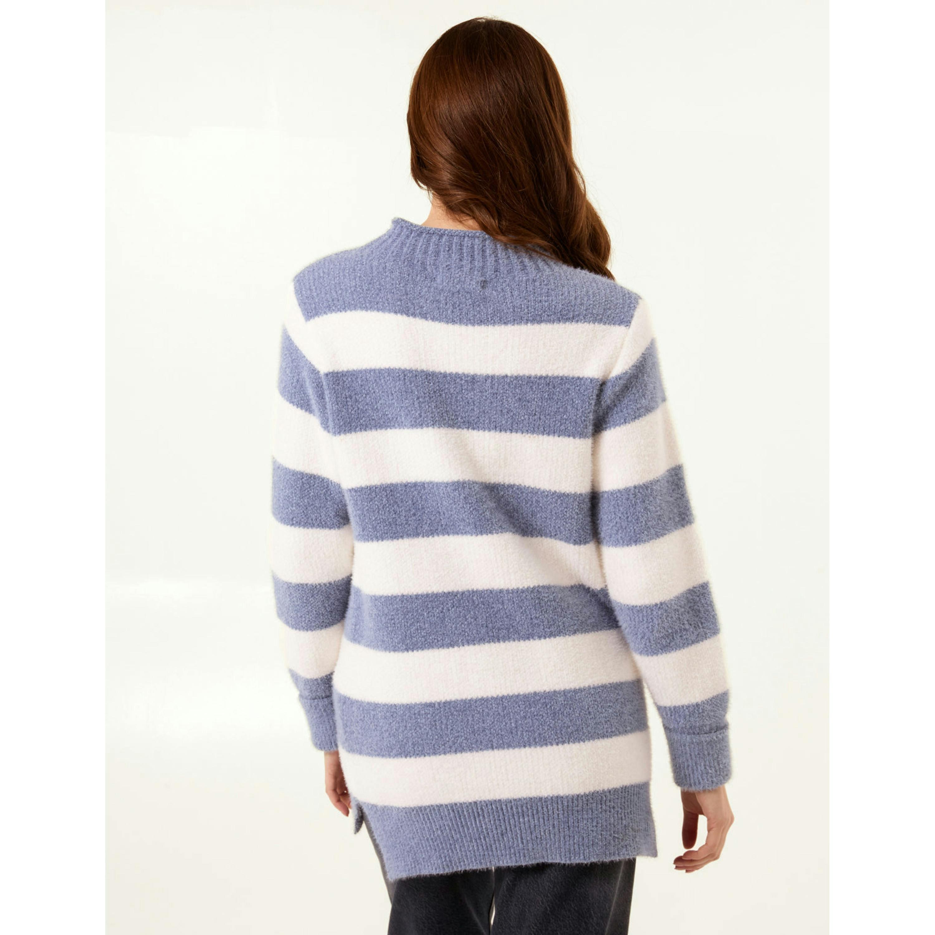 Blue Vanilla High Neck Striped Jumper  in Blue , view 2 of 5
