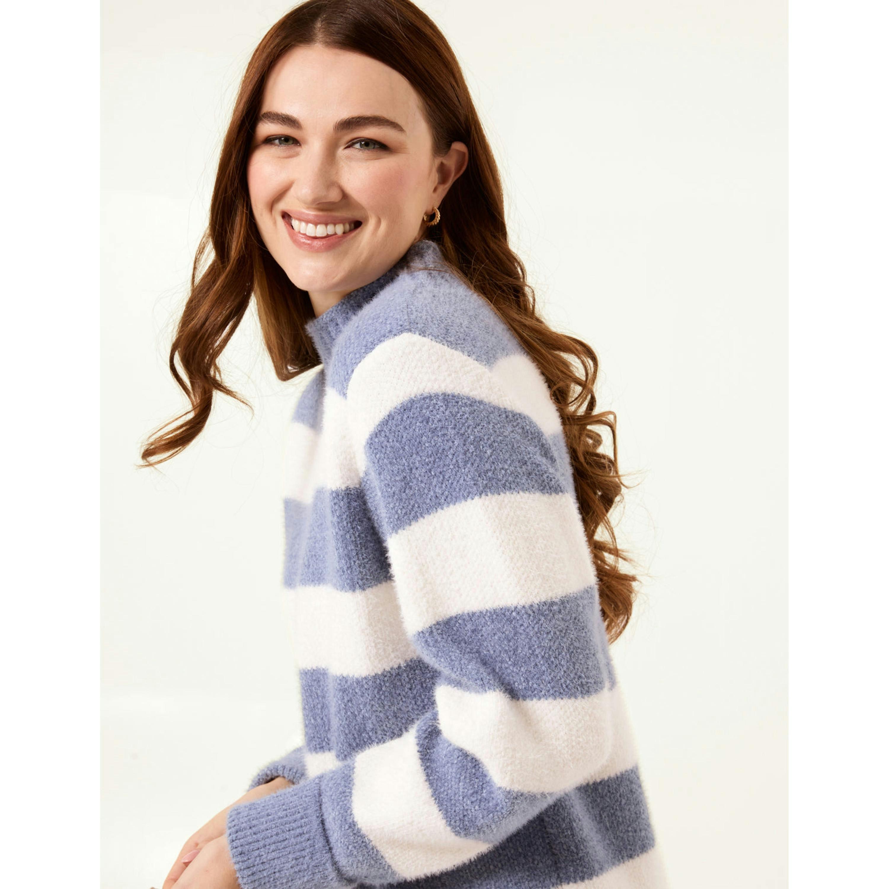 Blue Vanilla High Neck Striped Jumper  in Blue , view 4 of 5