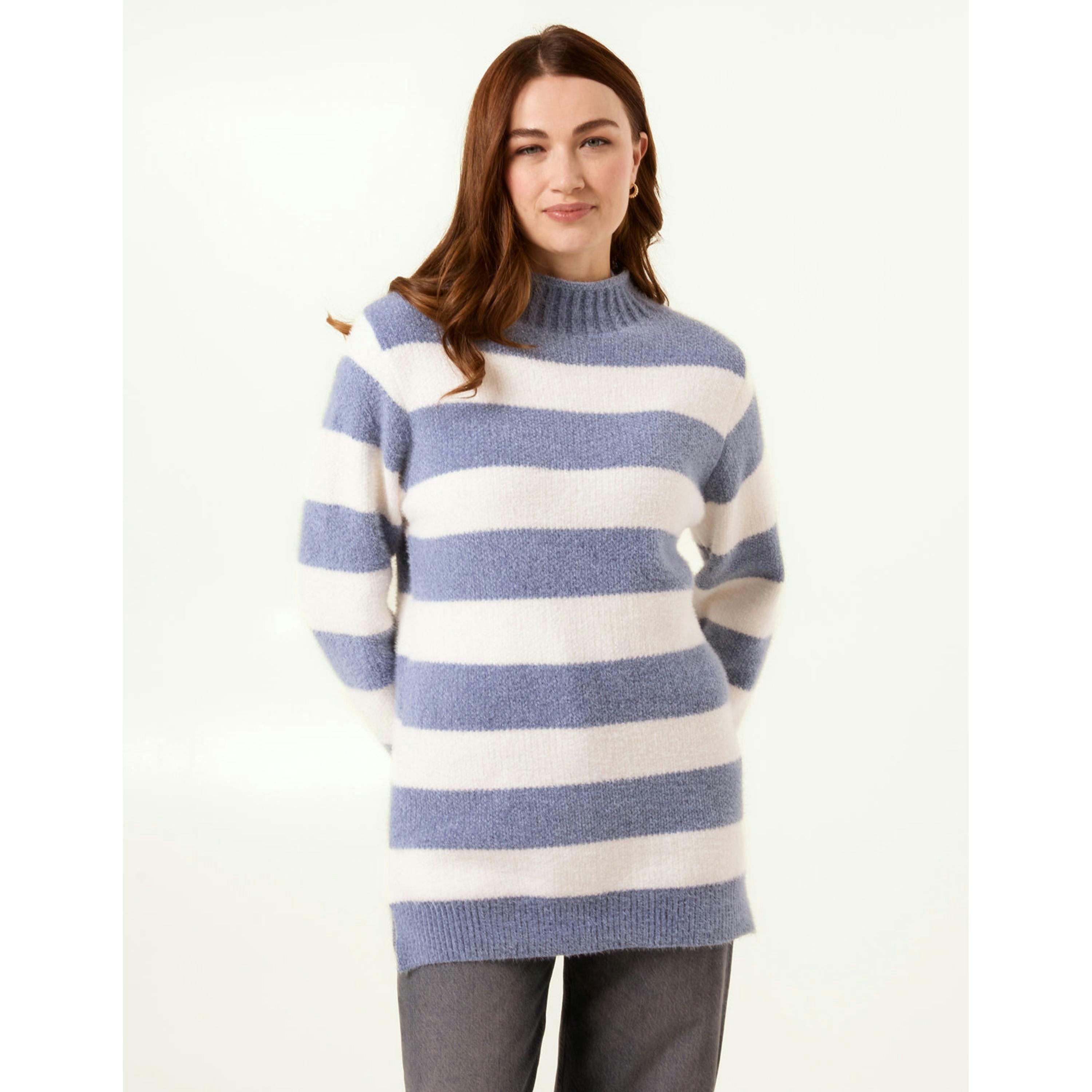 Blue Vanilla High Neck Striped Jumper  in Blue , view 5 of 5