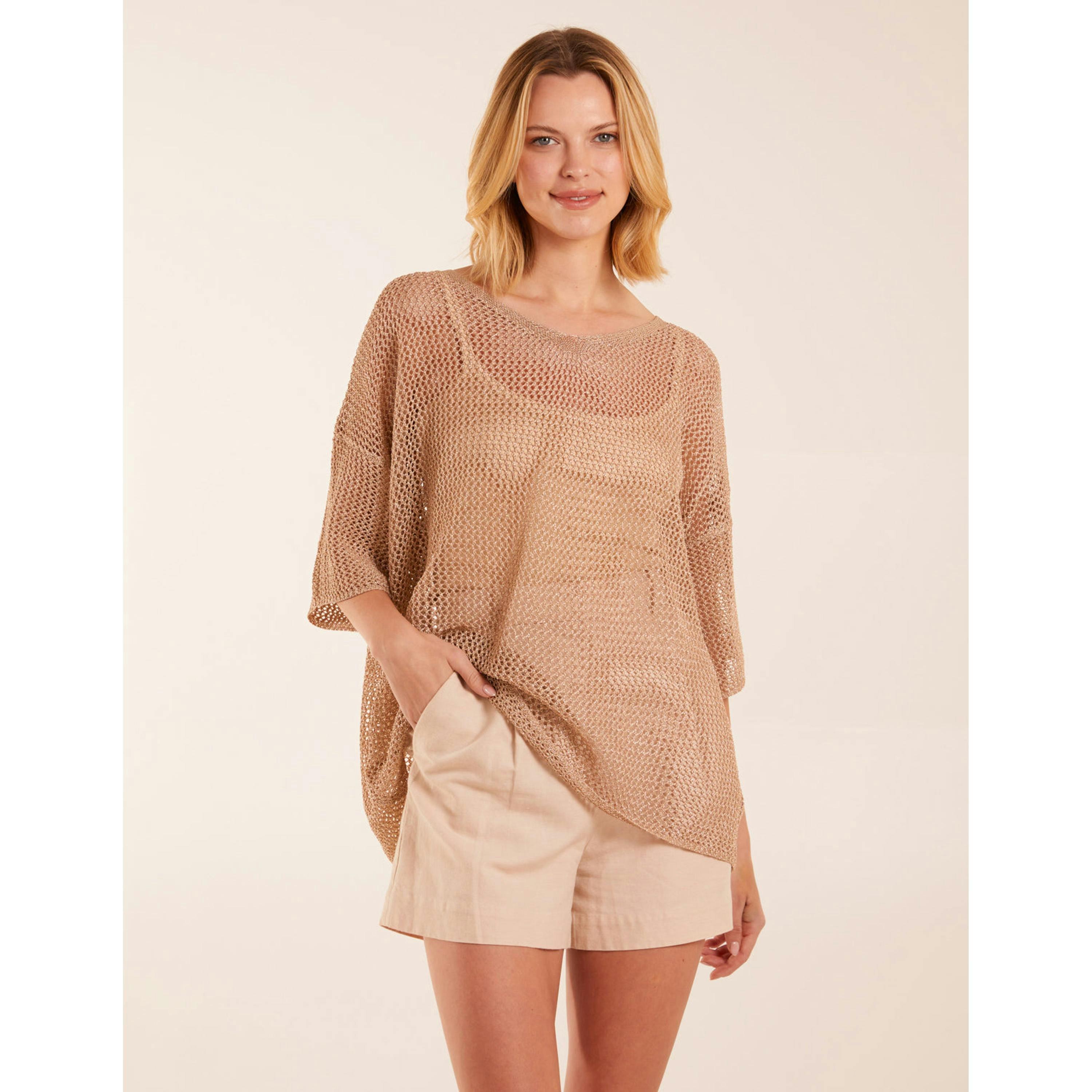 Blue Vanilla V Neck Crochet Top  in Gold , view 1 of 4