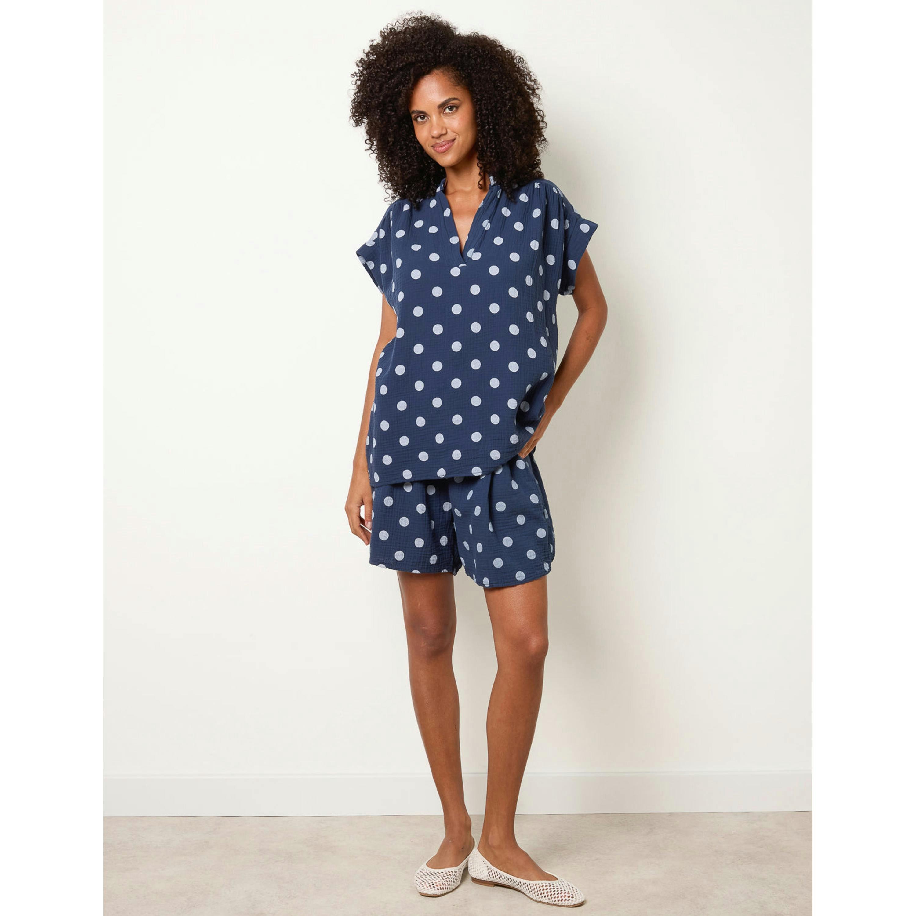 Blue Vanilla Cheesecloth Polka Dot Short Set  in Navy , view 1 of 4
