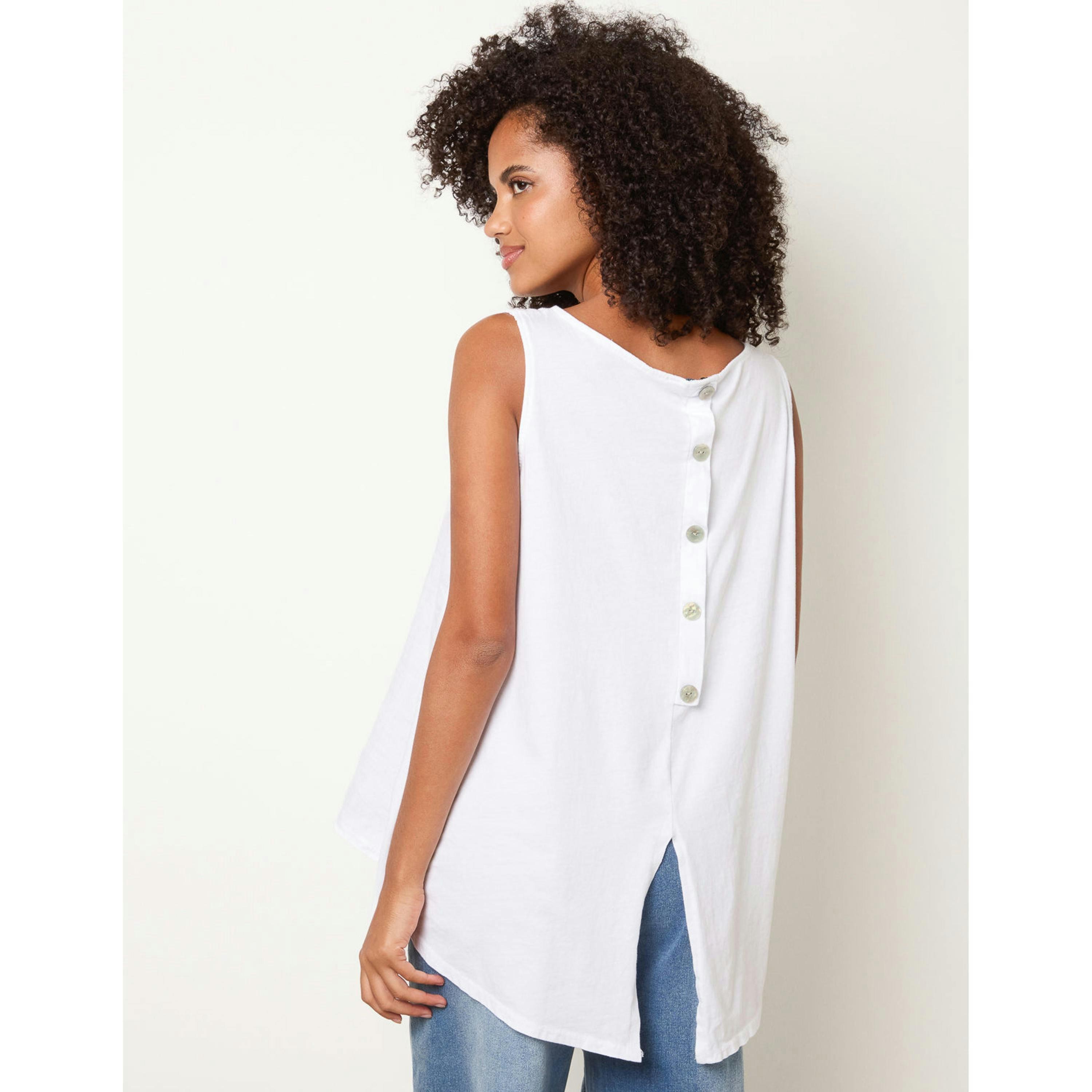 Blue Vanilla Jersey Back Linen Woven Front Sleeveless Top  in White , view 1 of 4