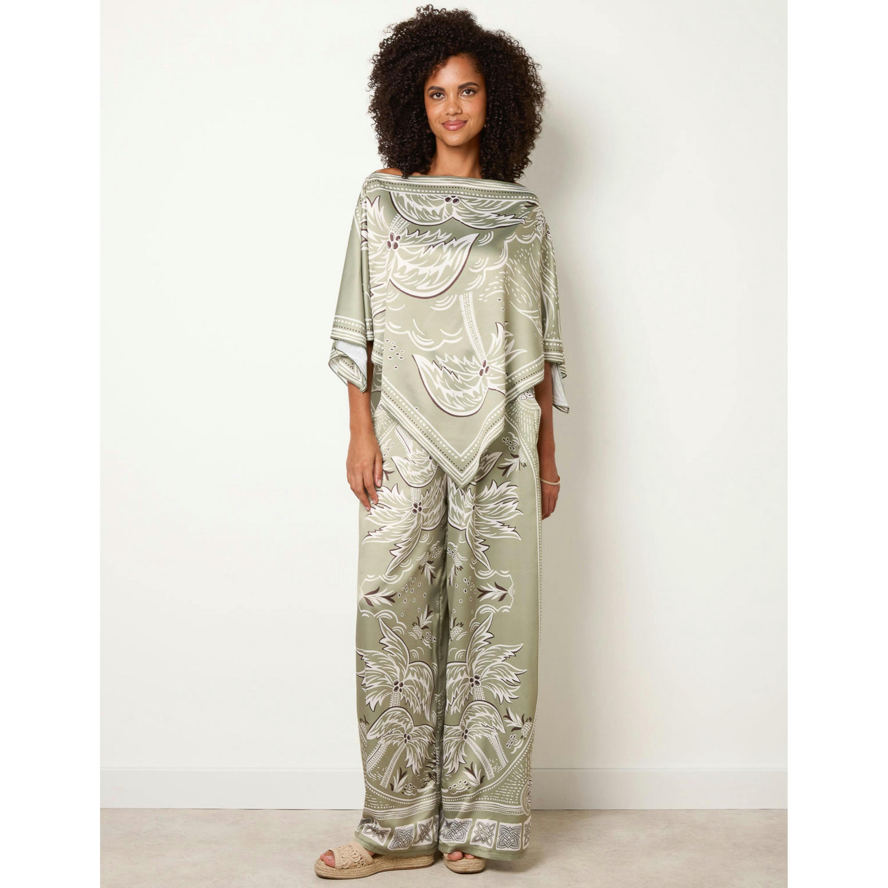 Blue Vanilla Scarf Print Trouser Set  in Green , view 1 of 4