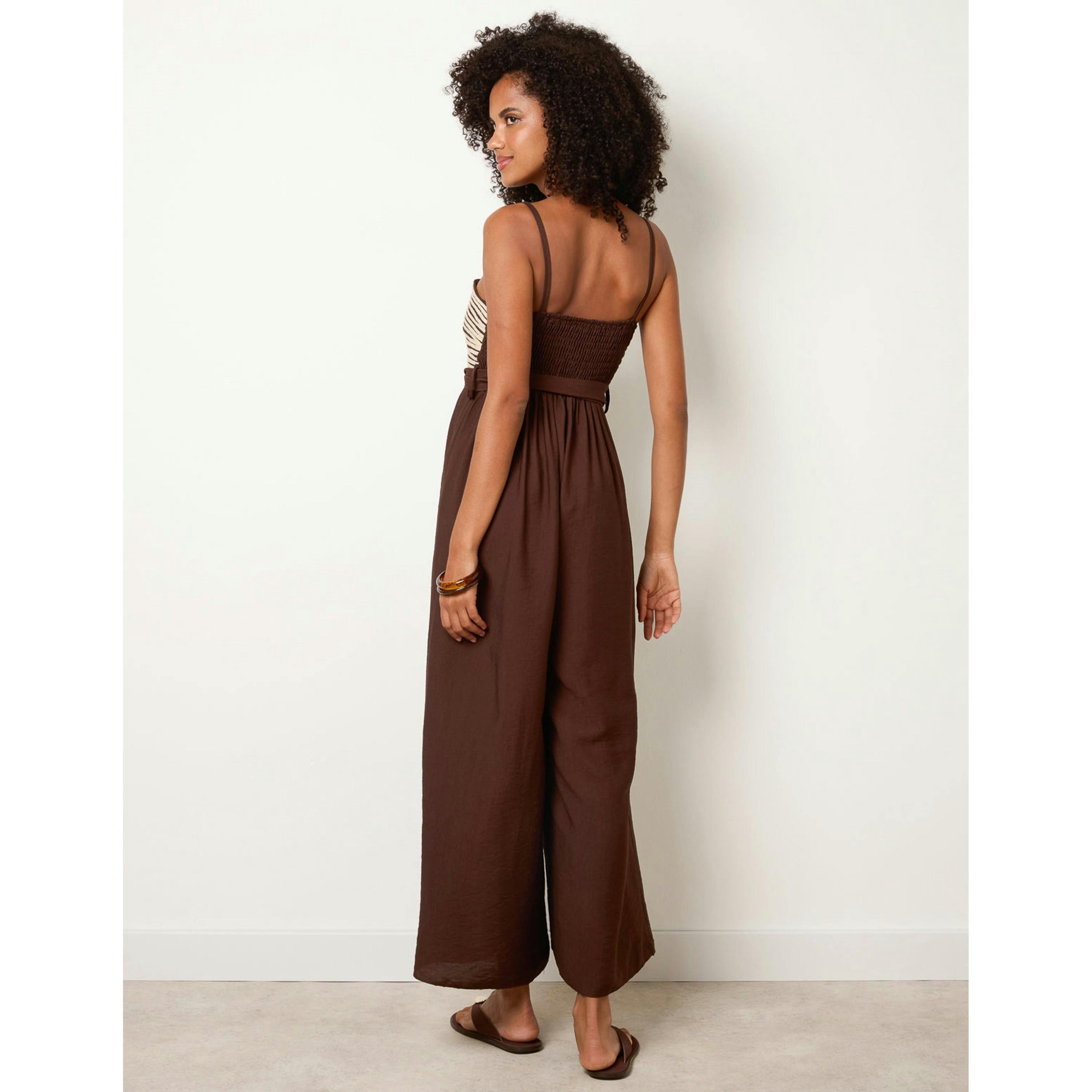 Blue Vanilla Gold Detailed Embroidered Stitching Jumpsuit  in Brown , view 4 of 4