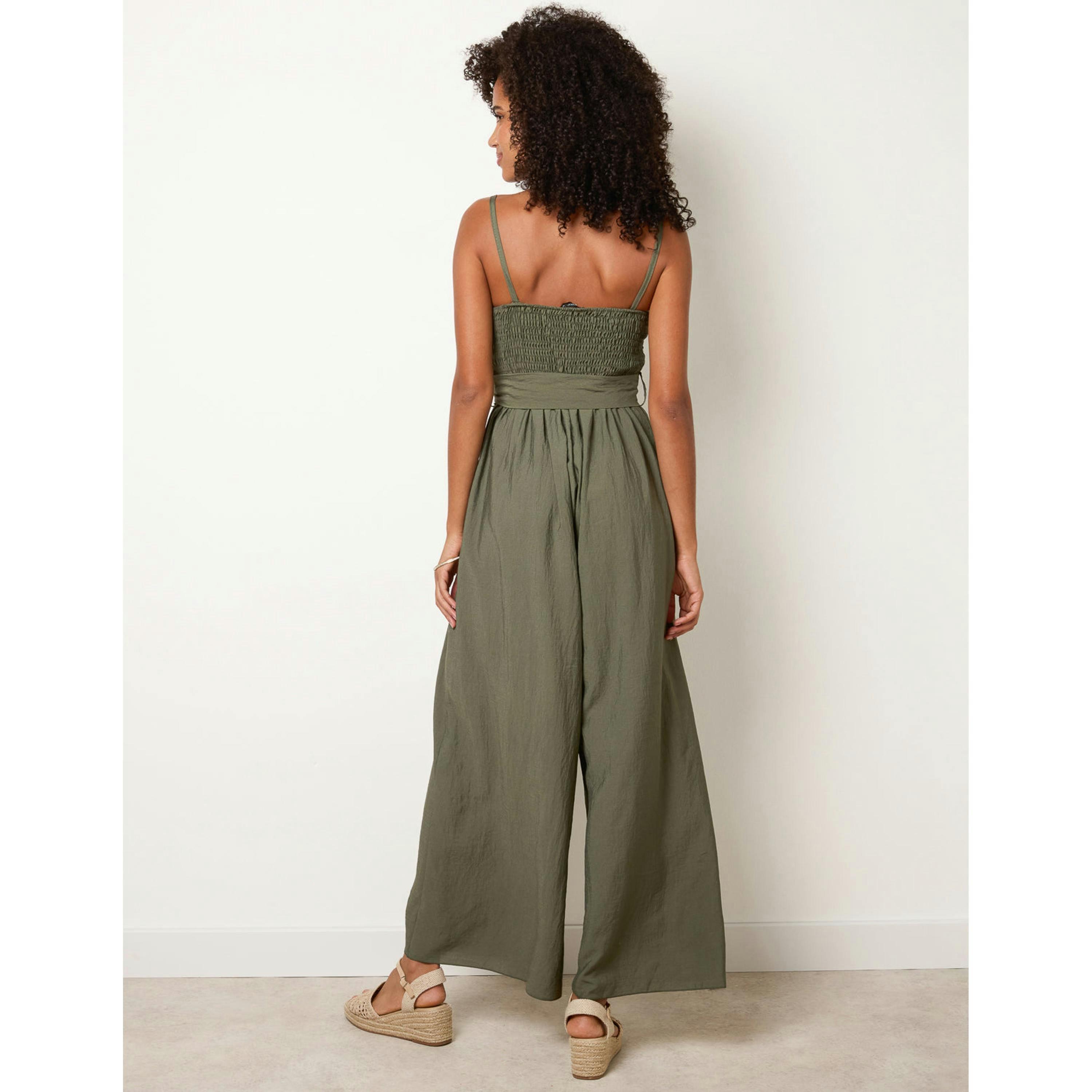 Blue Vanilla Gold Detailed Embroidered Stitching Jumpsuit  in Khaki , view 2 of 4