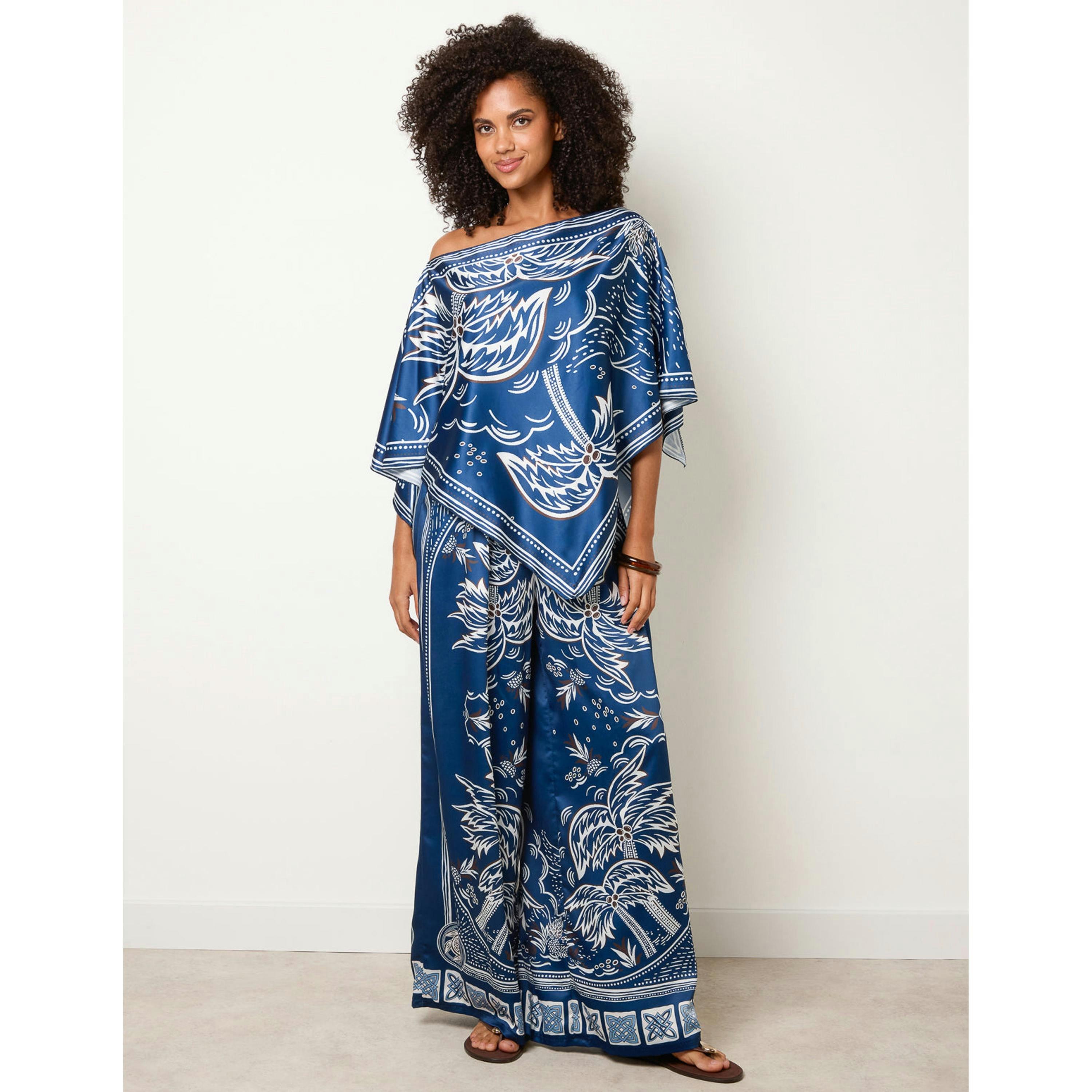 Blue Vanilla Scarf Print Trouser Set  in Navy , view 1 of 4