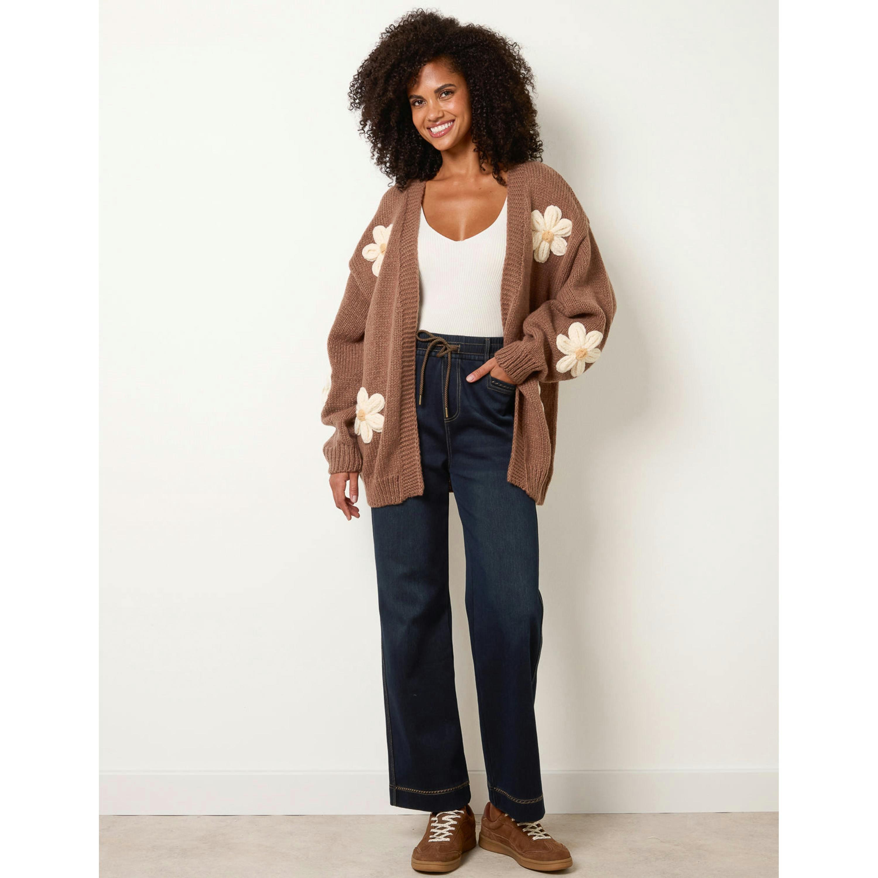 Blue Vanilla Daisy Large Flower Cardigan  in Brown , view 3 of 4