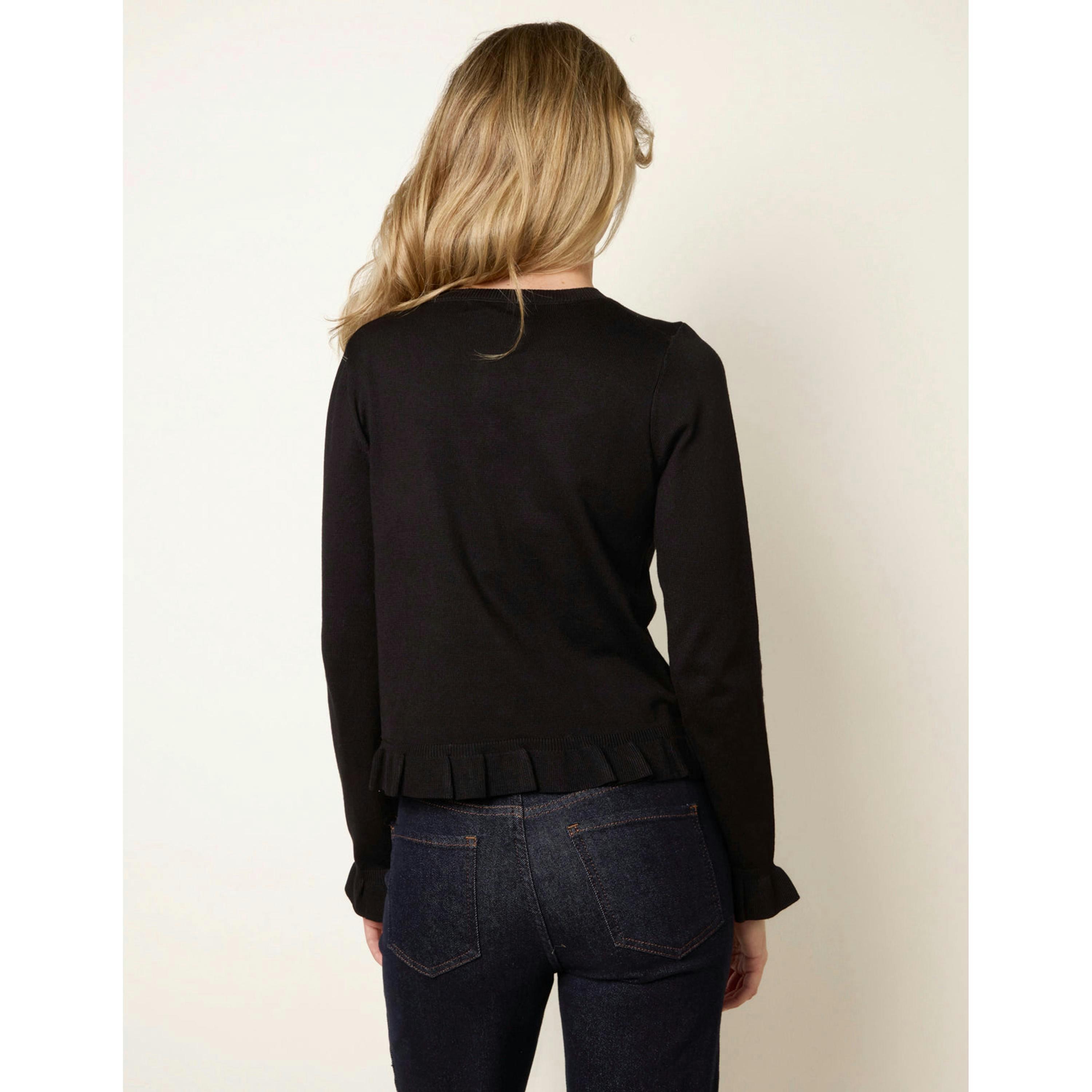 Blue Vanilla Ruffle Detail Cardigan  in Black , view 2 of 4