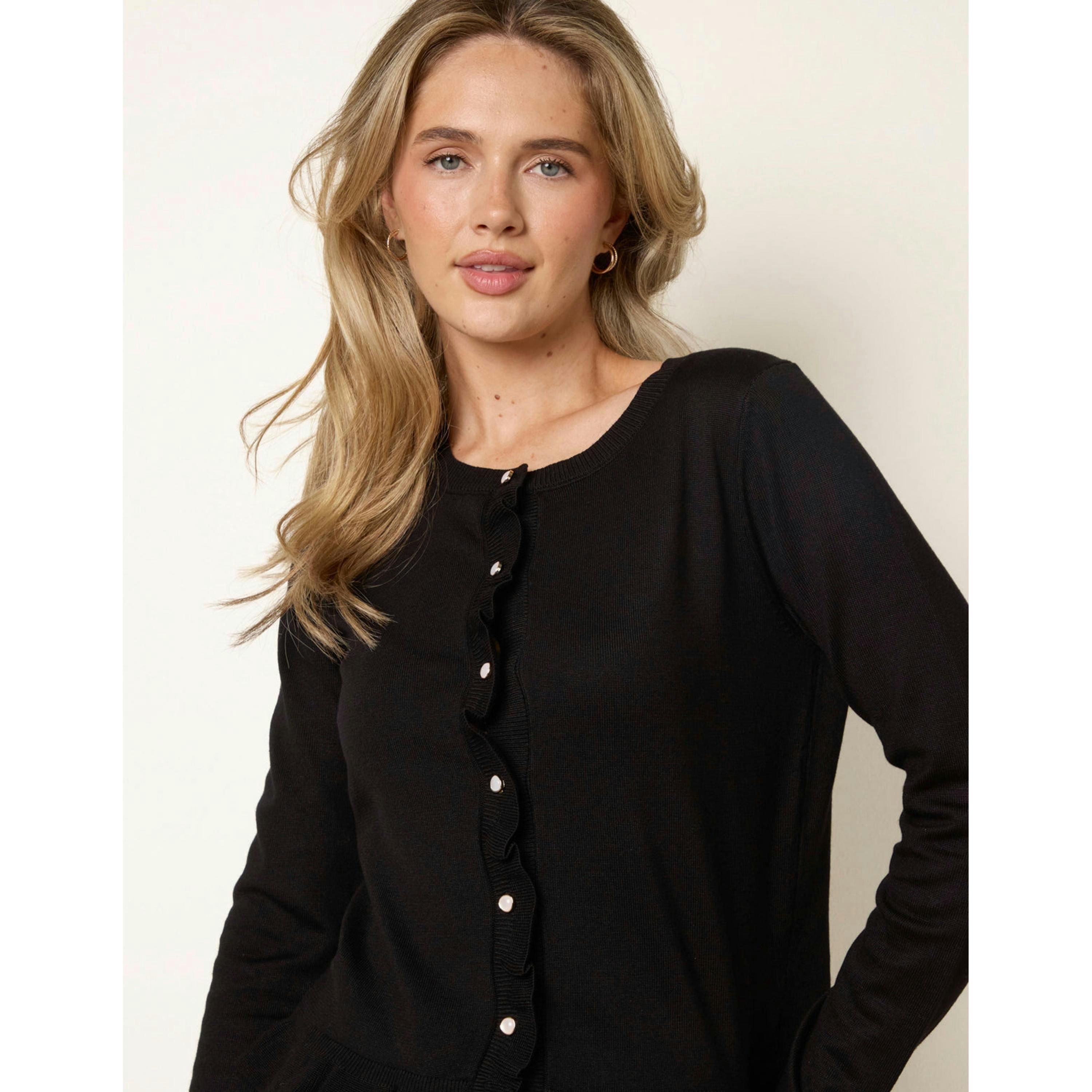 Blue Vanilla Ruffle Detail Cardigan  in Black , view 3 of 4