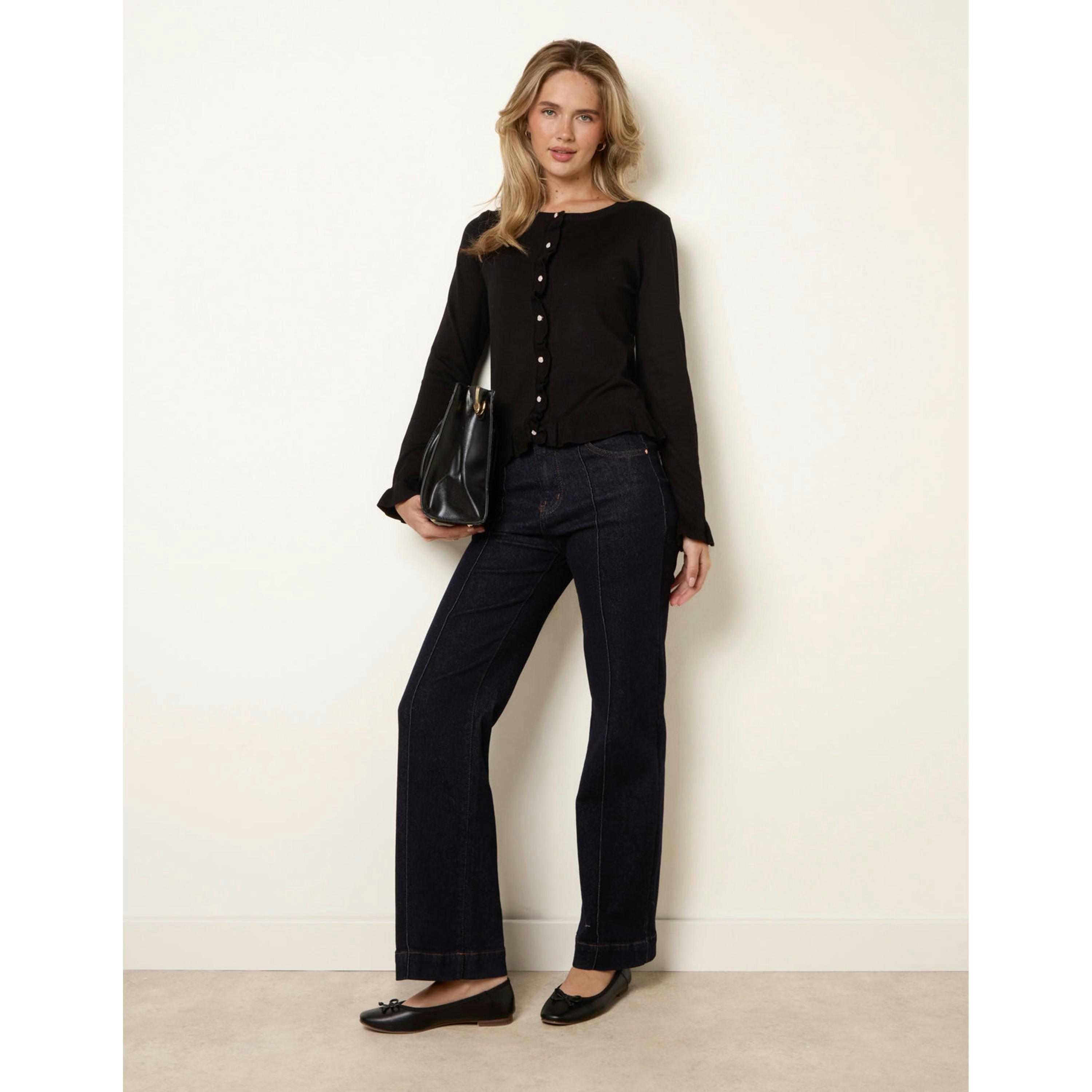 Blue Vanilla Ruffle Detail Cardigan  in Black , view 4 of 4
