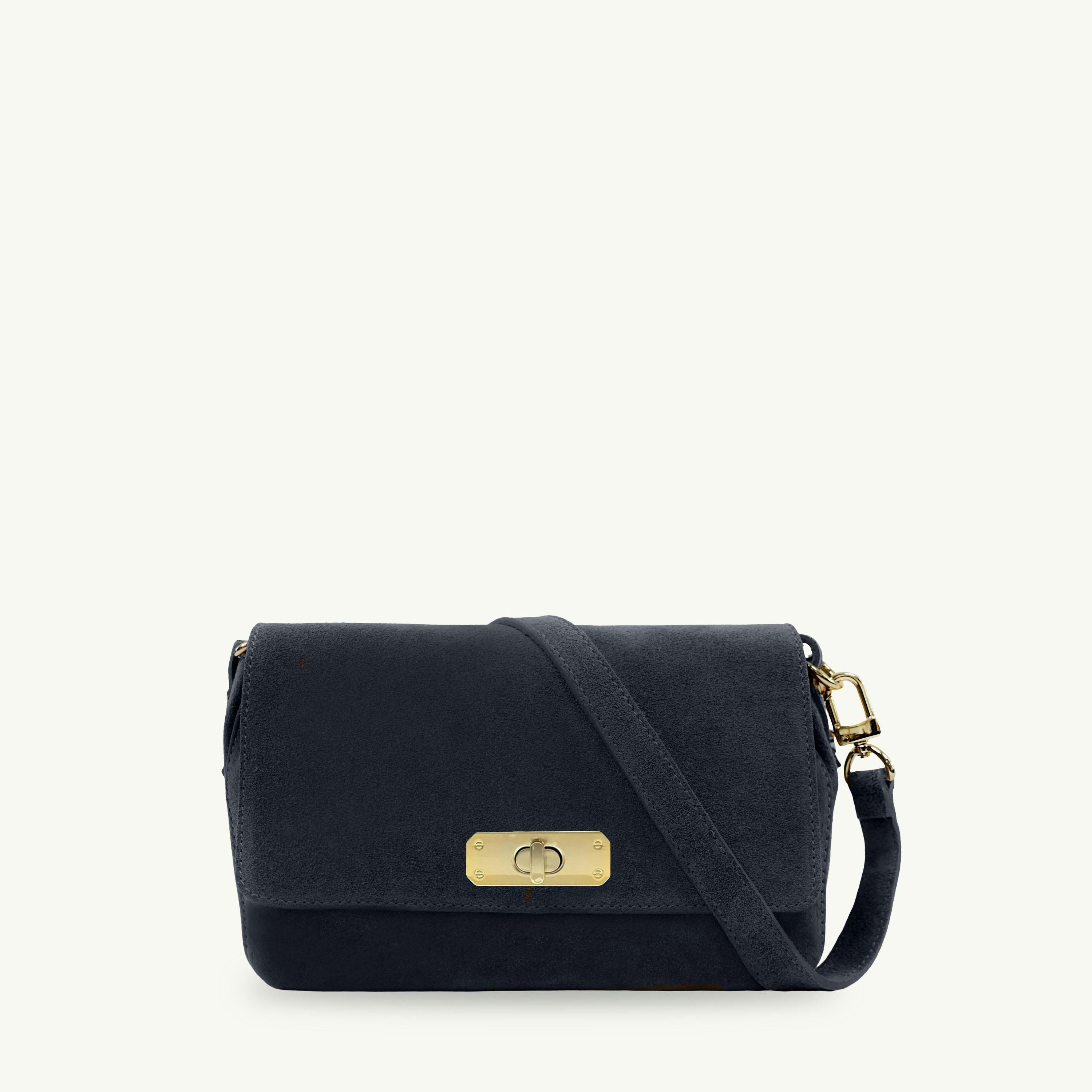 The Maisie Midi Navy Suede Bag , view 1 of 6