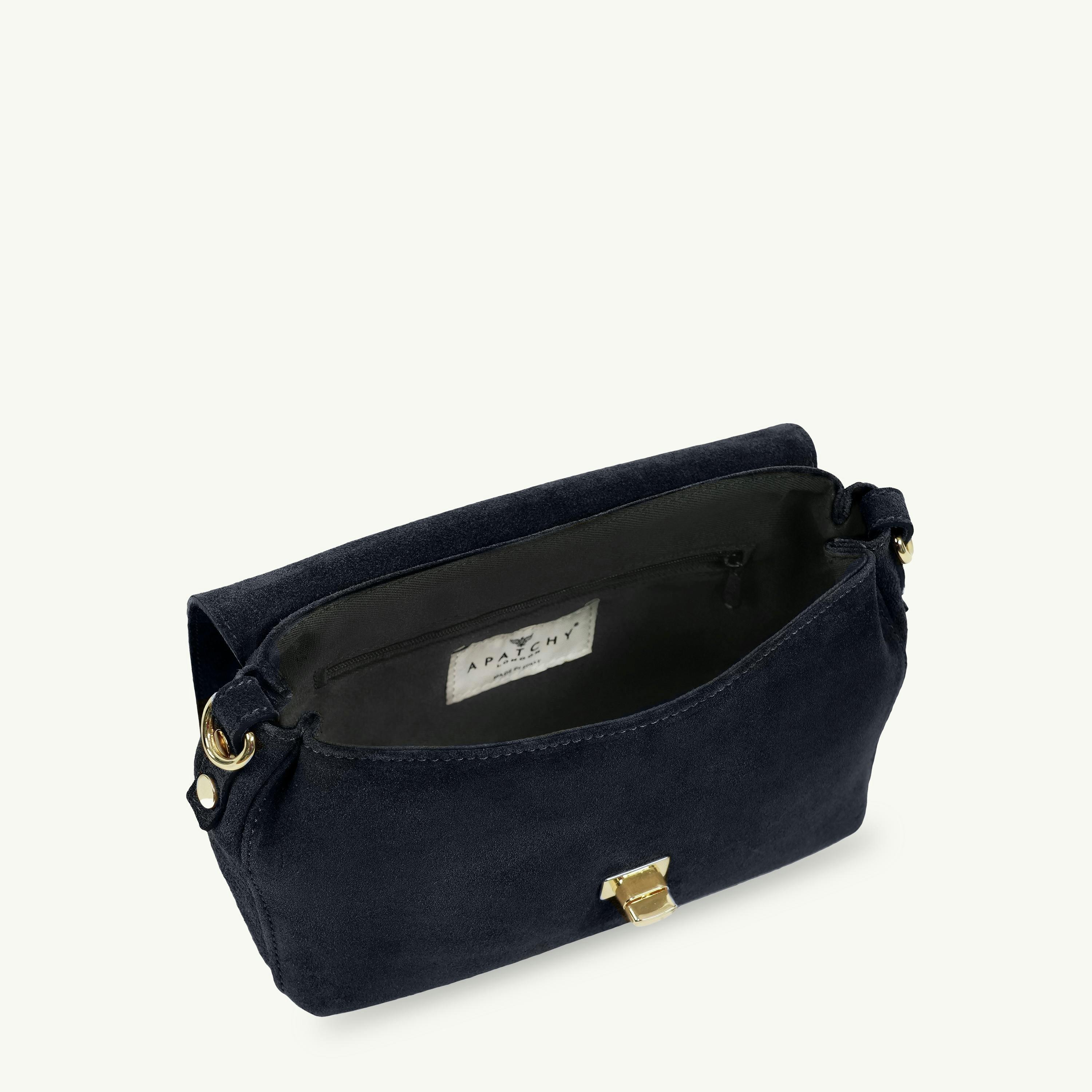 The Maisie Midi Navy Suede Bag , view 4 of 6