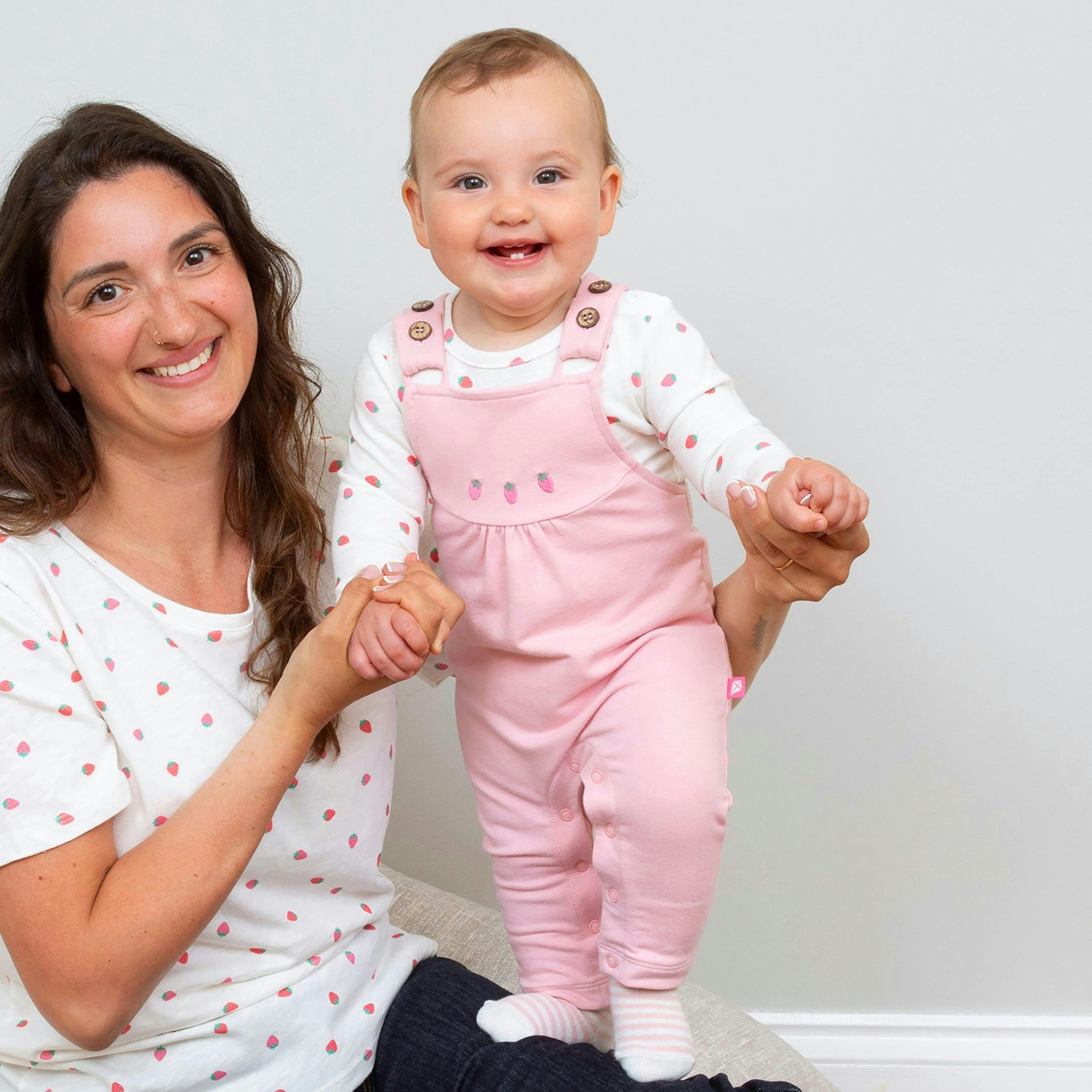 Baby Organic Berry Dot Dungarees , view 2 of 3